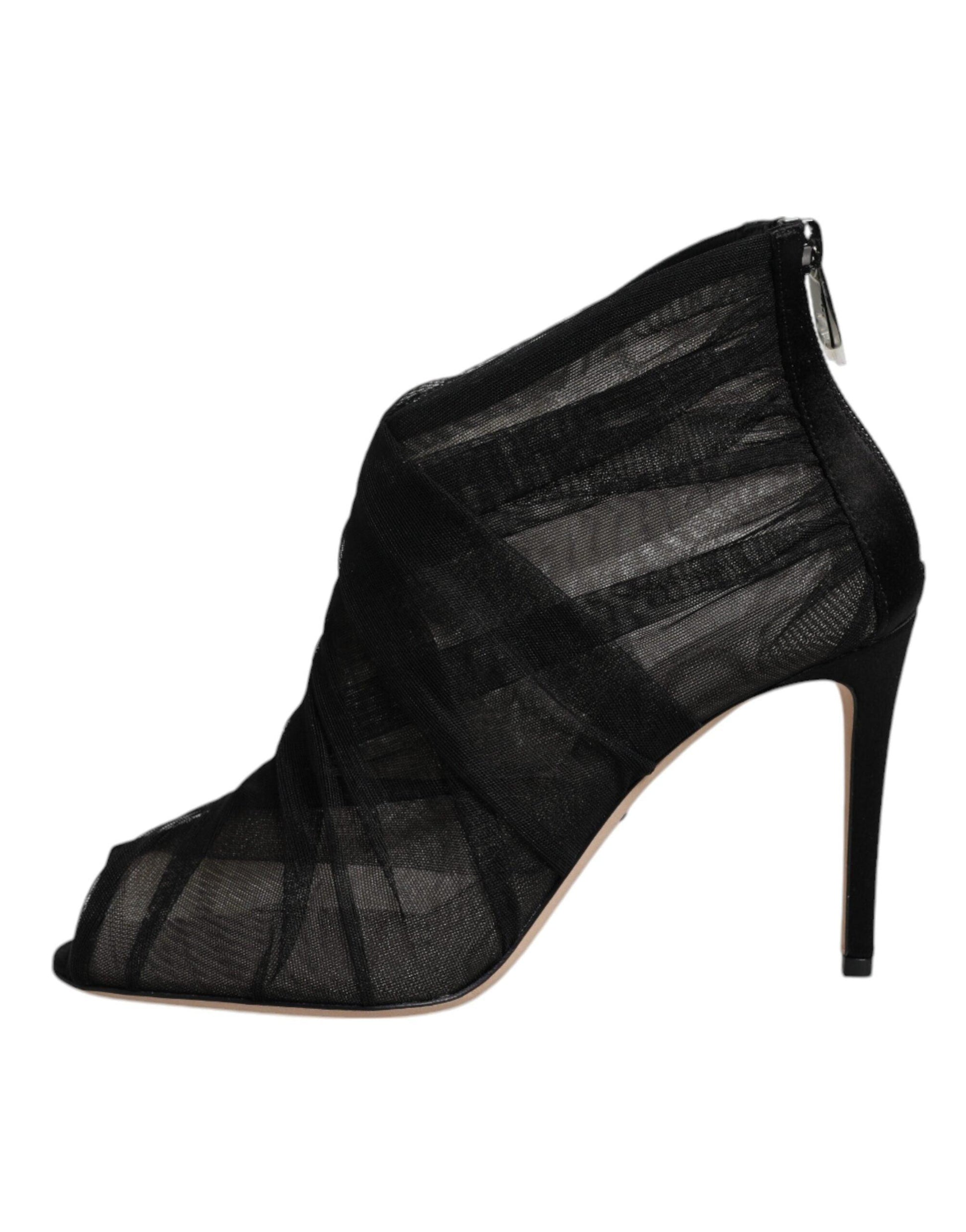 Dolce & Gabbana Black Mesh Stiletto Ankle Boots - Arichezz.store