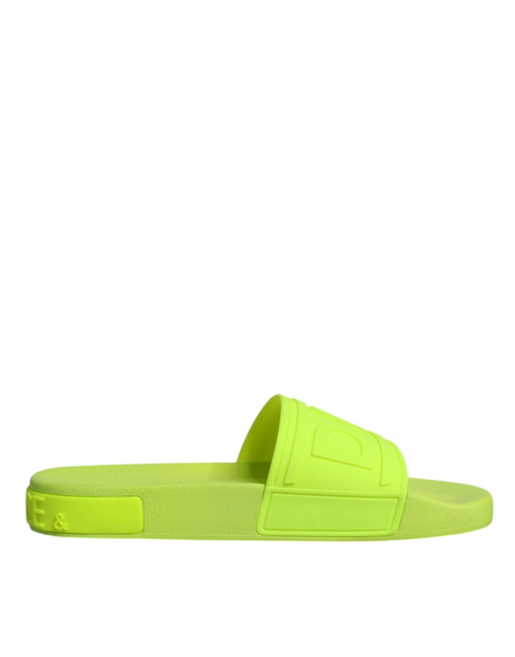 Dolce & Gabbana Green Rubber Slides Sandals Beachwear Shoes - Arichezz.store