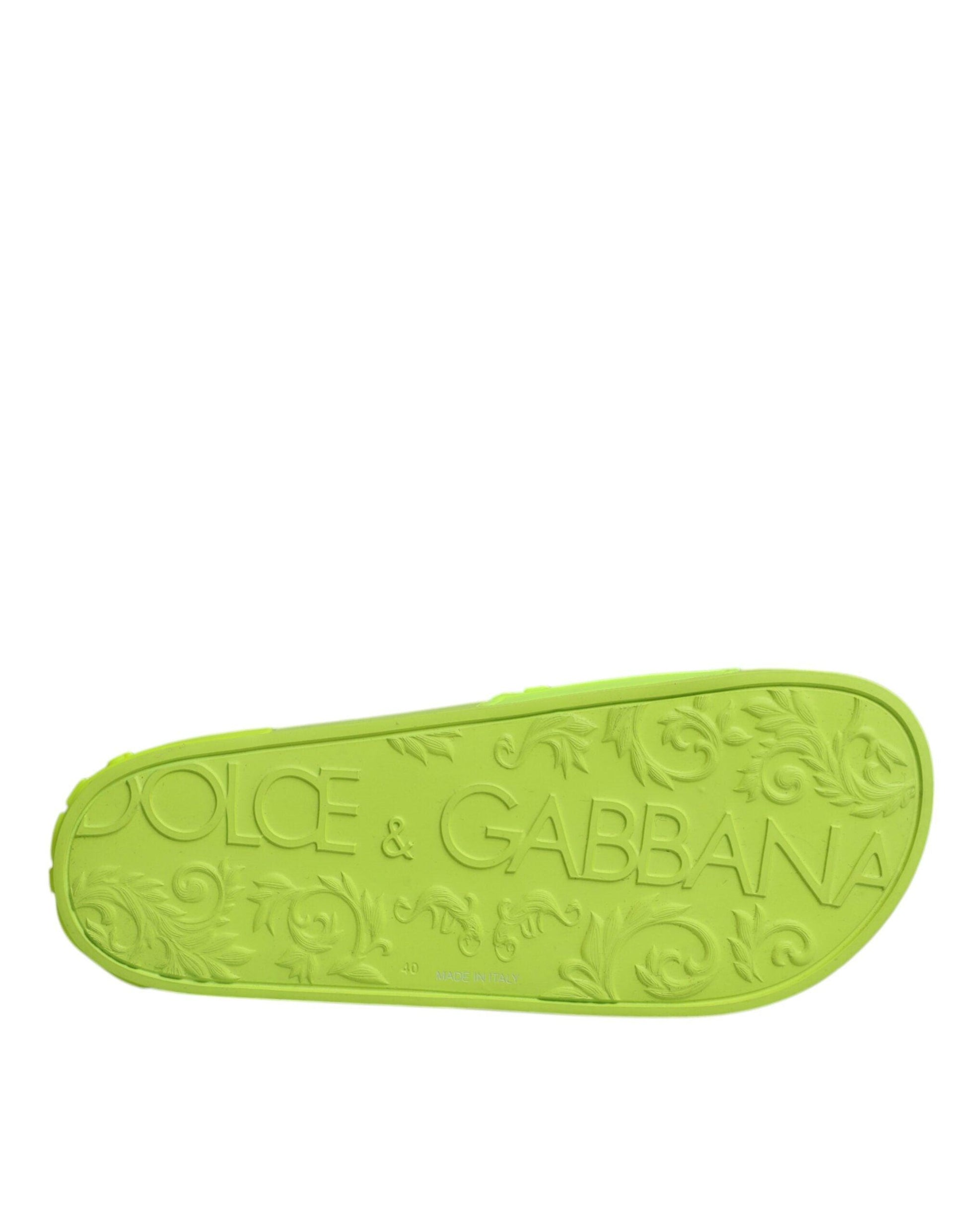 Dolce & Gabbana Green Rubber Slides Sandals Beachwear Shoes - Arichezz.store