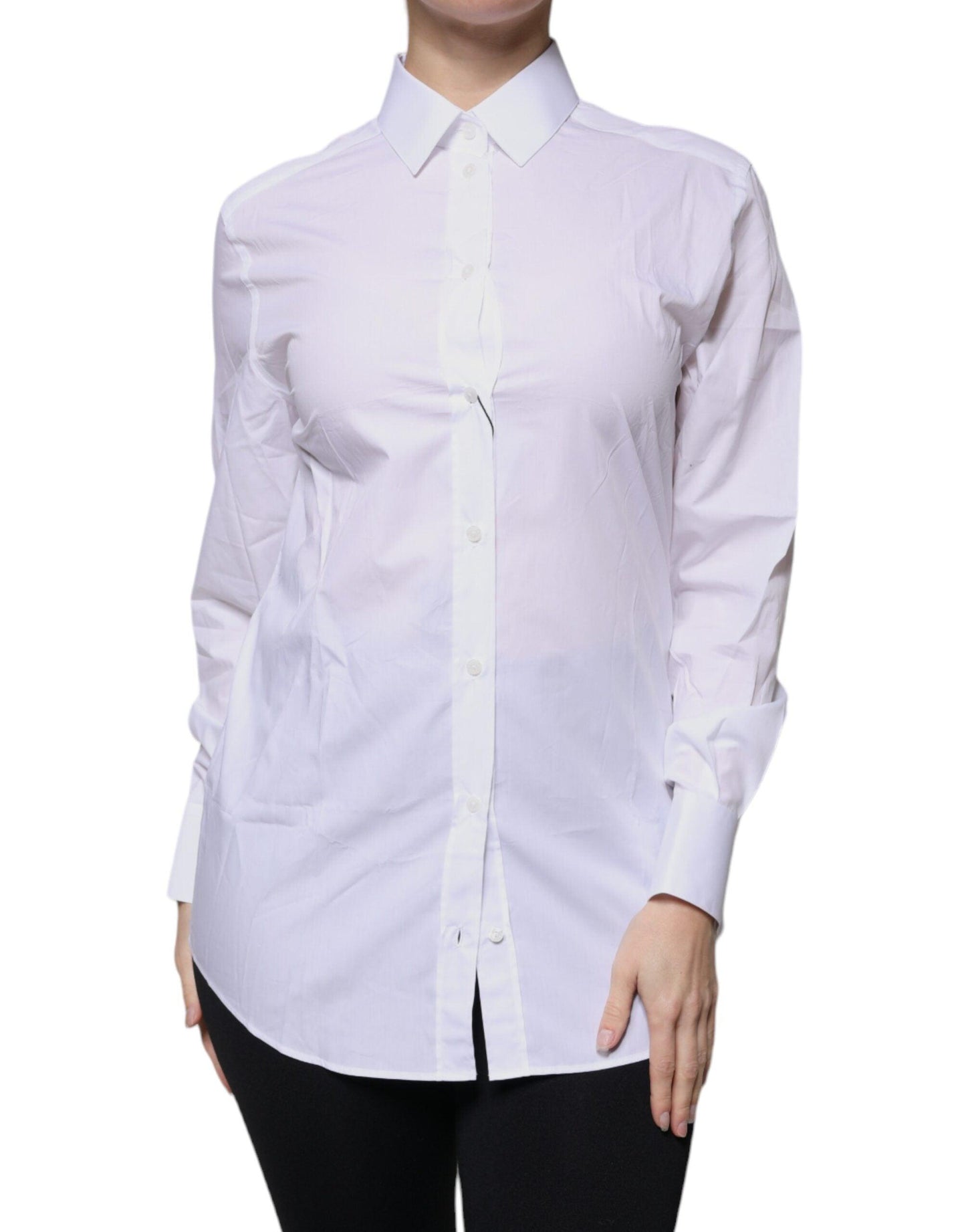 Dolce & Gabbana White Cotton Collared Long Sleeves Shirt Top - Arichezz.store