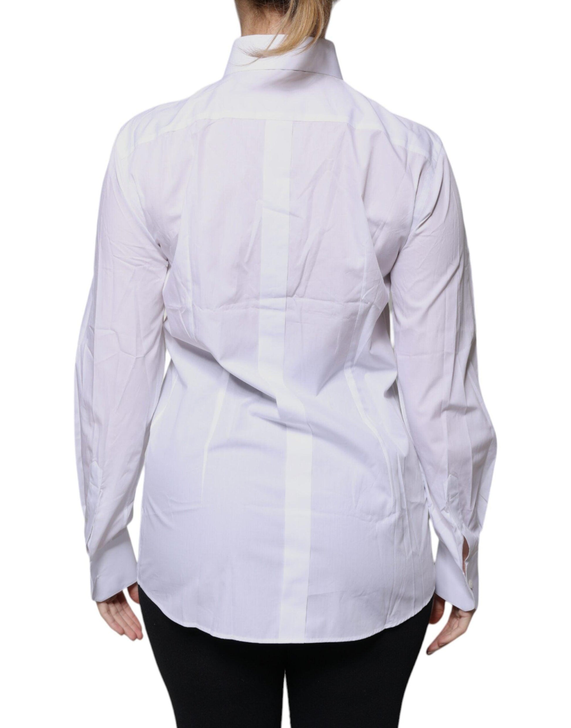 Dolce & Gabbana White Cotton Collared Long Sleeves Shirt Top - Arichezz.store