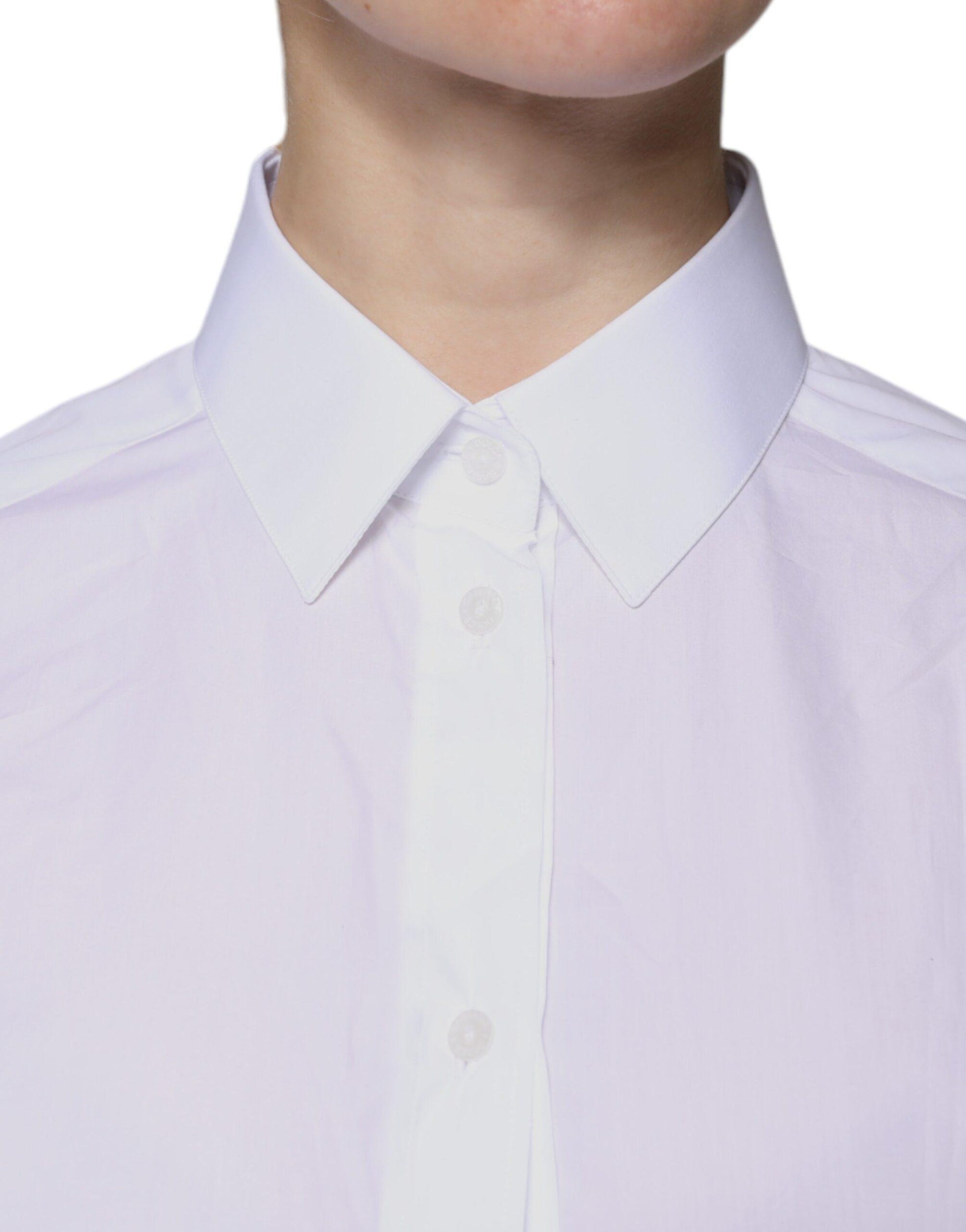 Dolce & Gabbana White Cotton Collared Long Sleeves Shirt Top - Arichezz.store