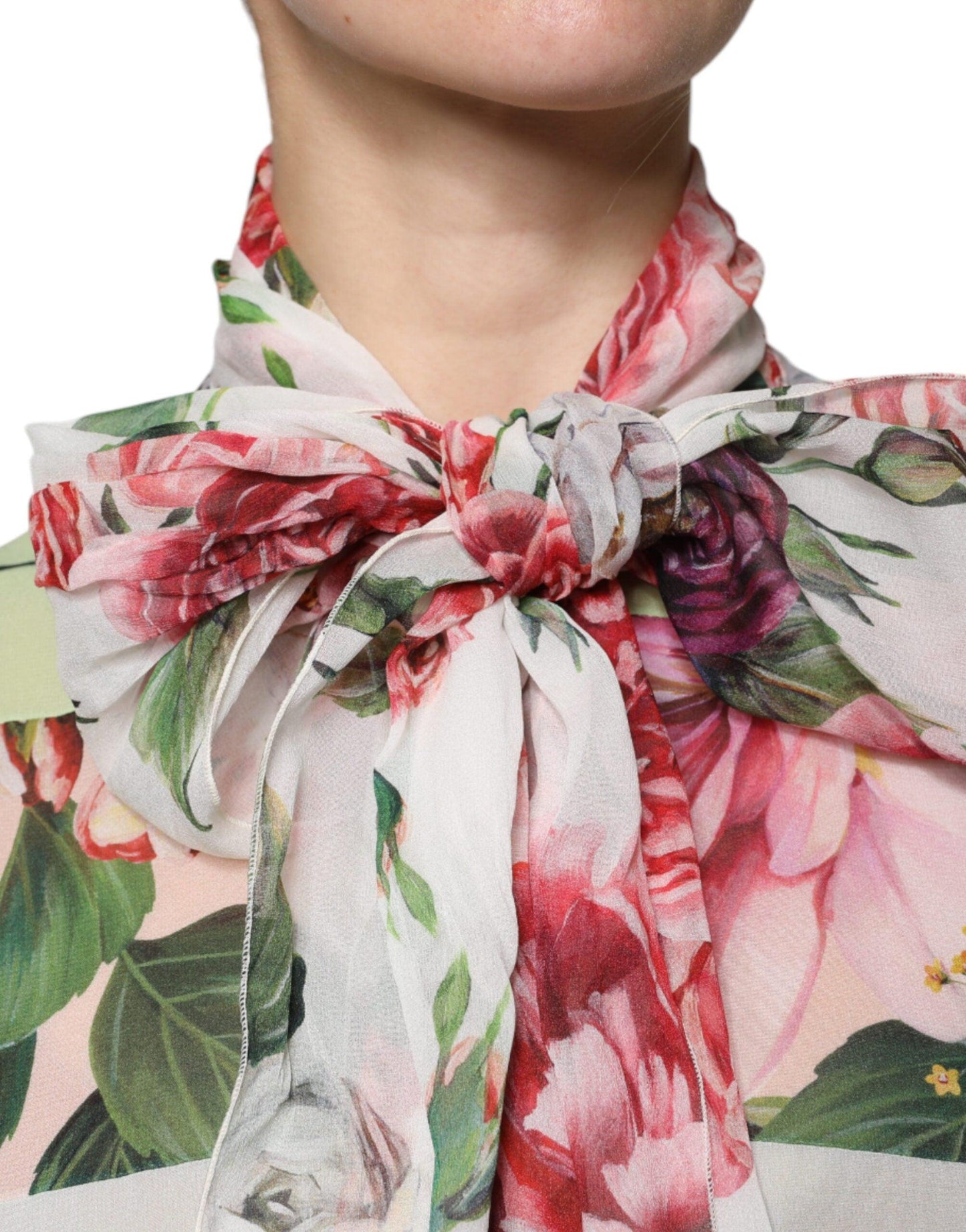 Dolce & Gabbana Multicolor Floral Patchwork Ascot Collar Top - Arichezz.store