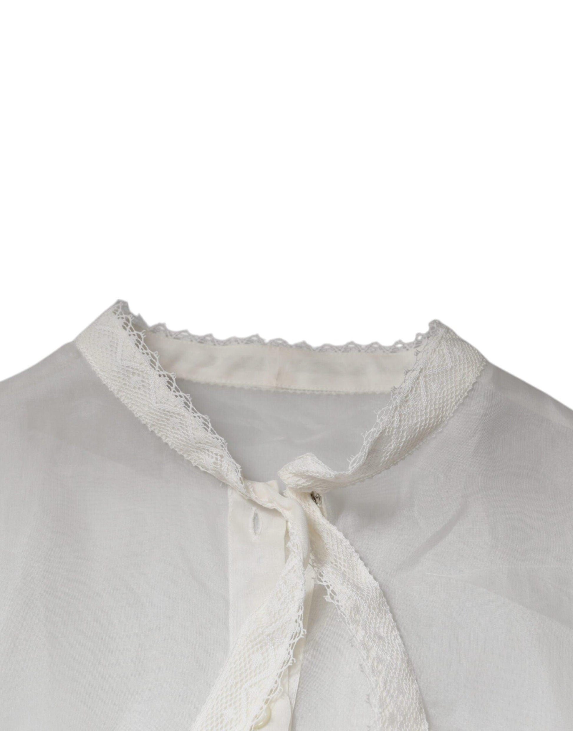 Dolce & Gabbana White Ascot Collar Long Sleeves Blouse Top - Arichezz.store