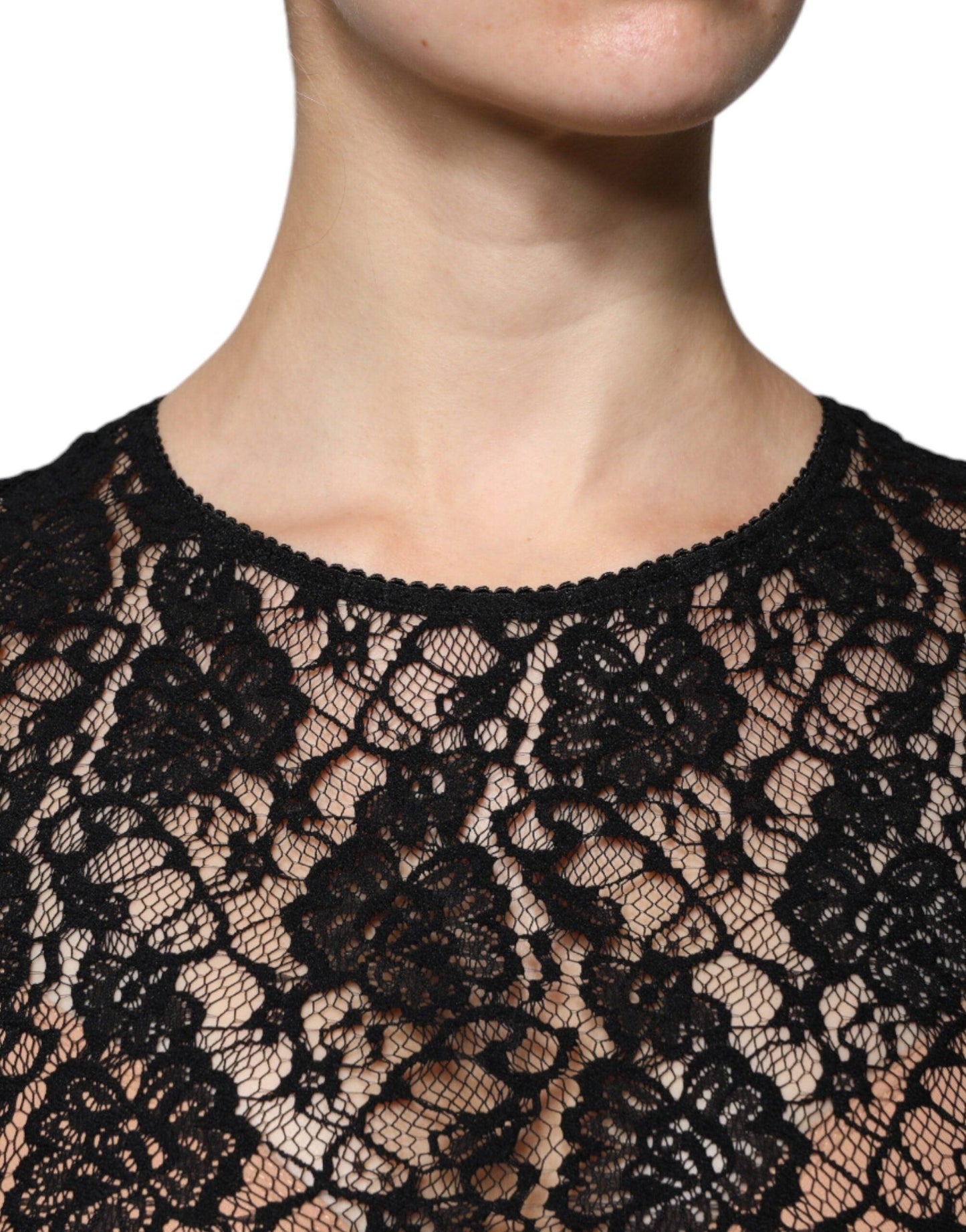 Dolce & Gabbana Black Logo Stripe Lace Long Sleeves Top - Arichezz.store