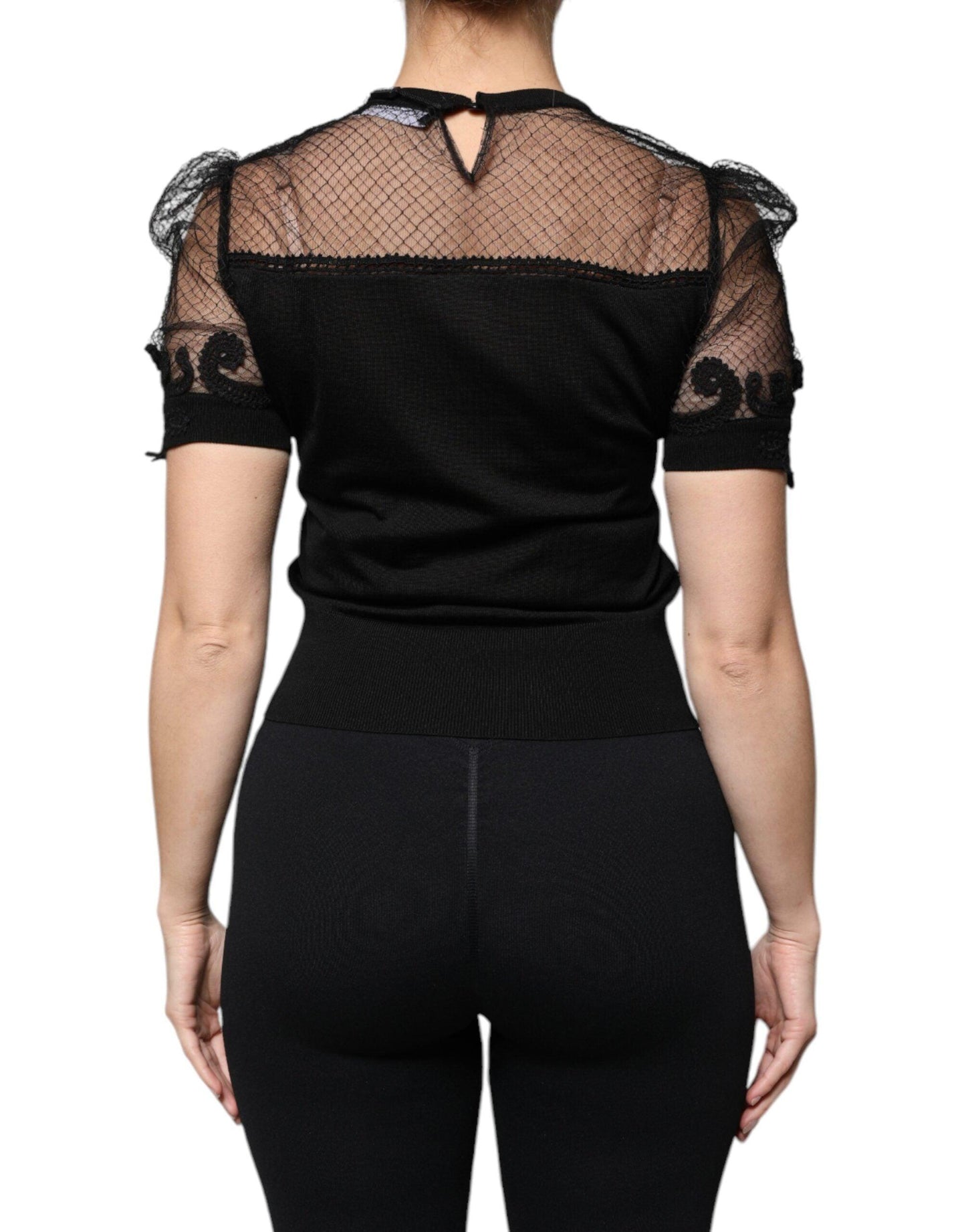 Dolce & Gabbana Black Floral Lace Short Sleeves Blouse Top - Arichezz.store