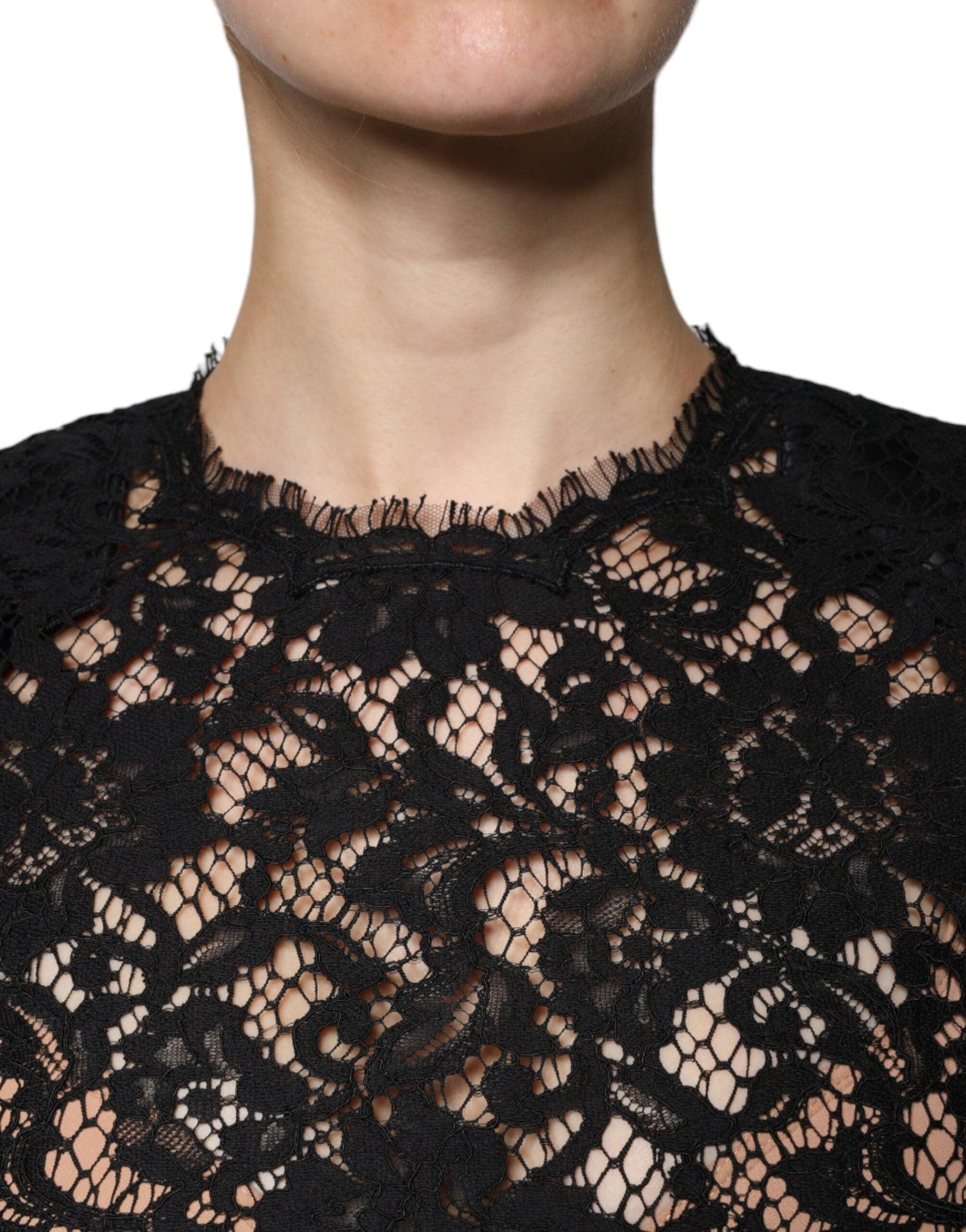 Dolce & Gabbana Black Floral Lace Short Sleeves Blouse Top - Arichezz.store