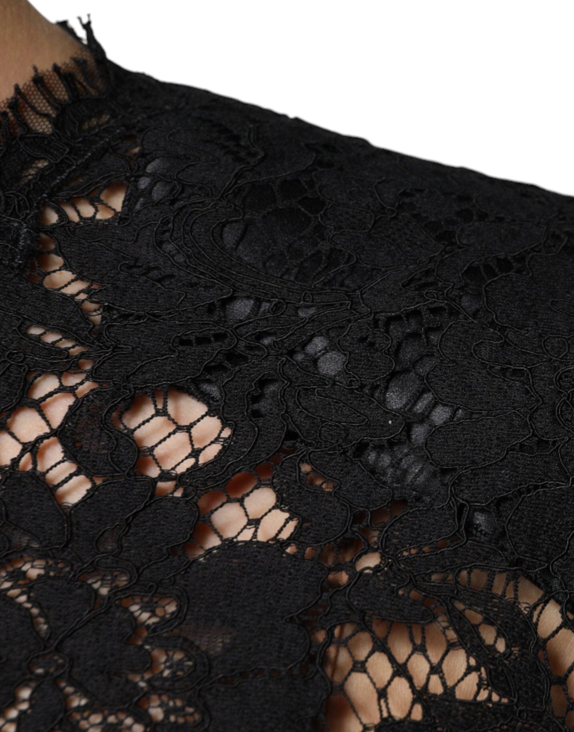 Dolce & Gabbana Black Floral Lace Short Sleeves Blouse Top - Arichezz.store