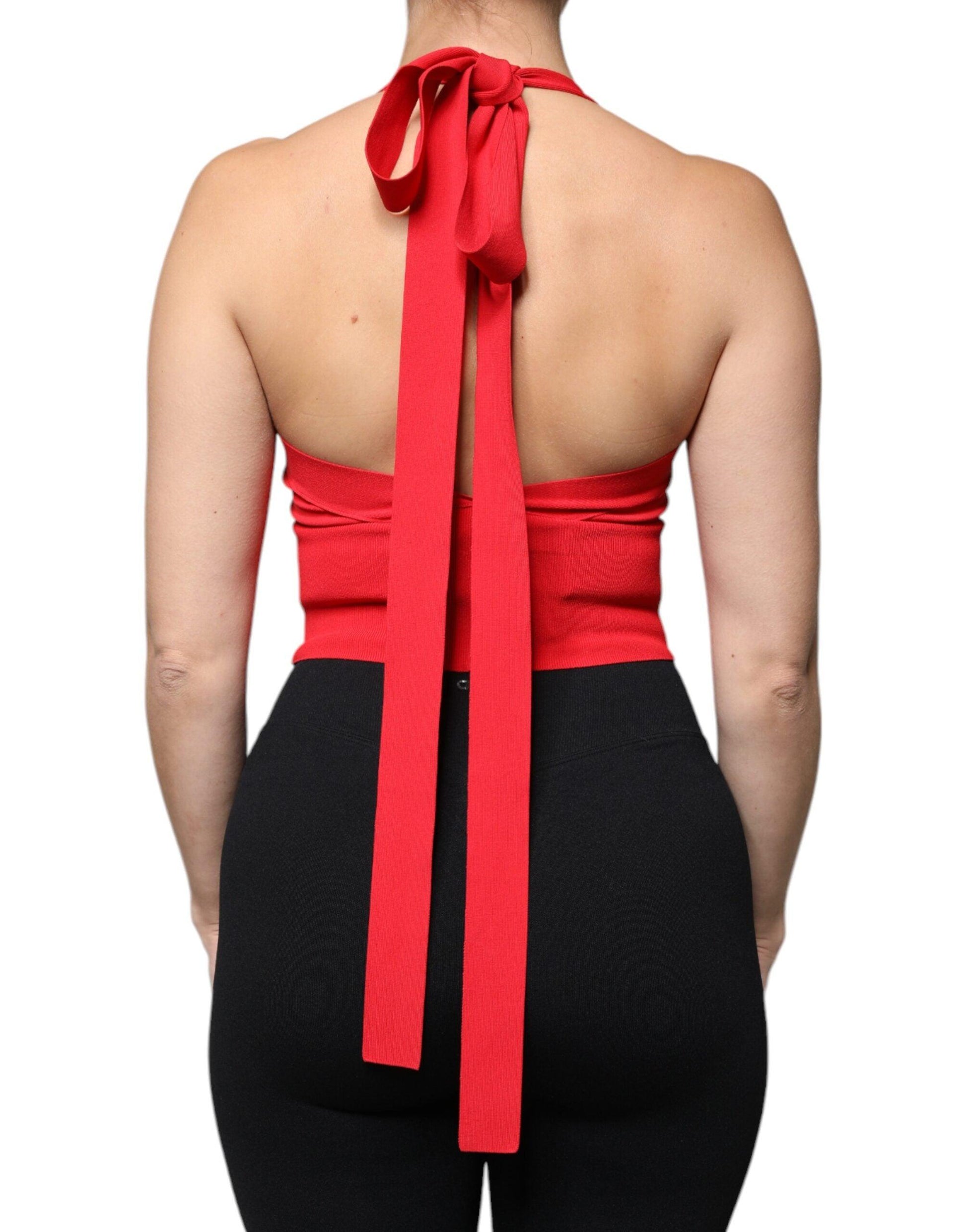 Dolce & Gabbana Red Viscose Sleeveless Halter Cropped Tank Top - Arichezz.store