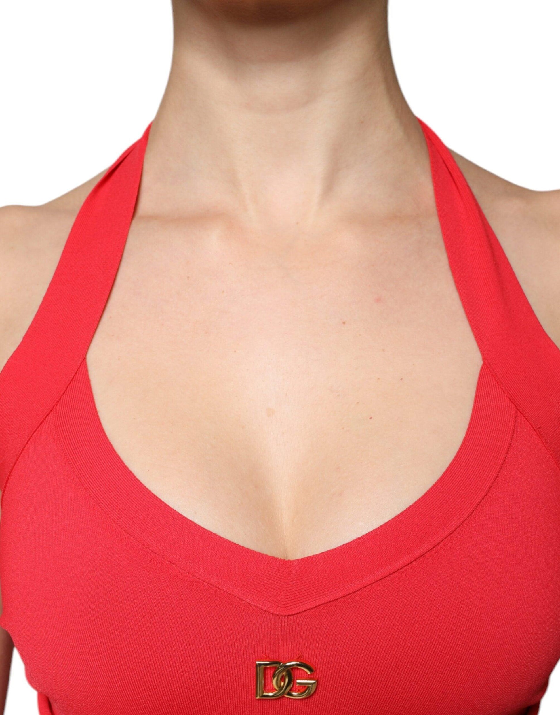 Dolce & Gabbana Red Viscose Sleeveless Halter Cropped Tank Top - Arichezz.store