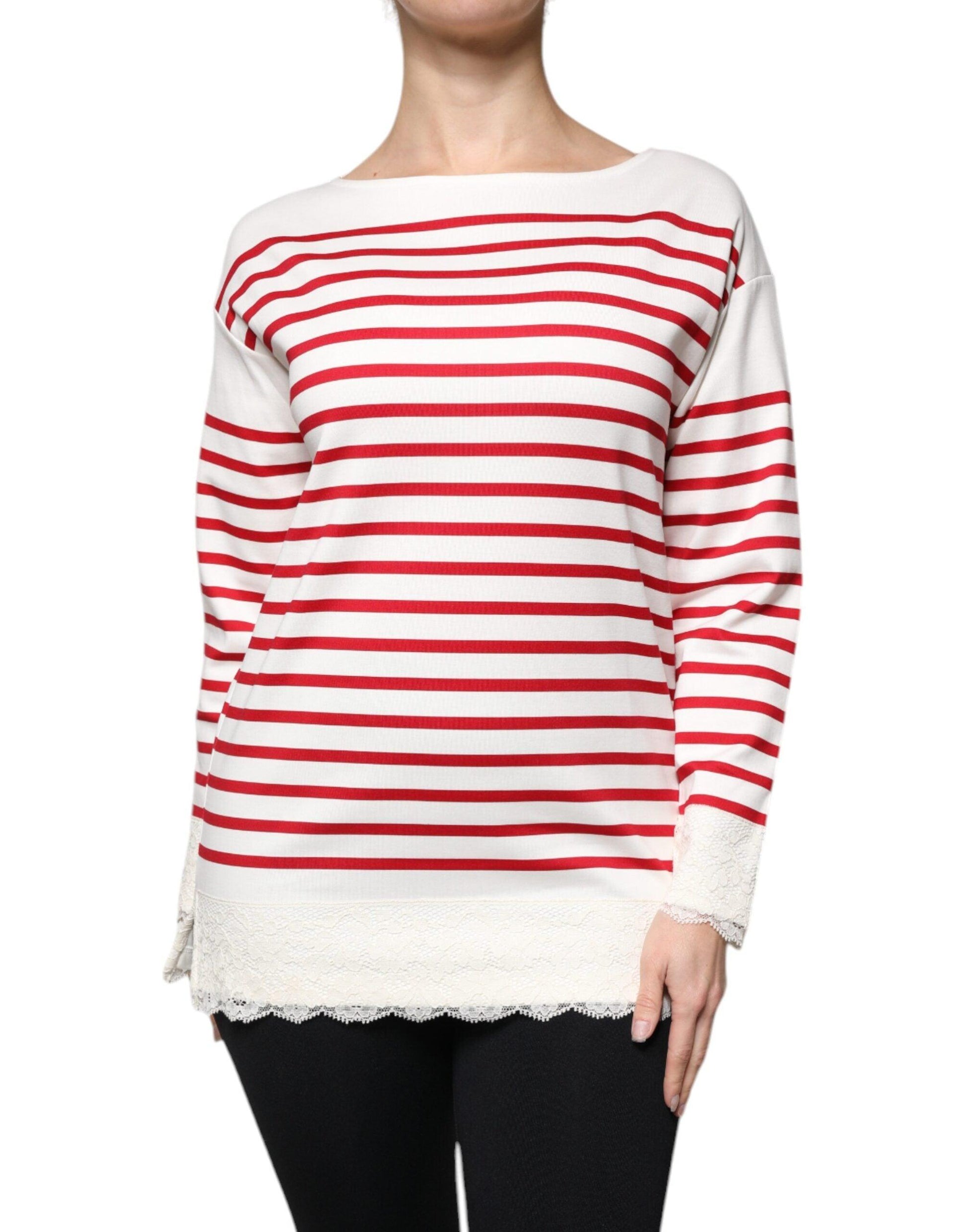 Dolce & Gabbana White Red Stripes Cotton Long Sleeves Top - Arichezz.store