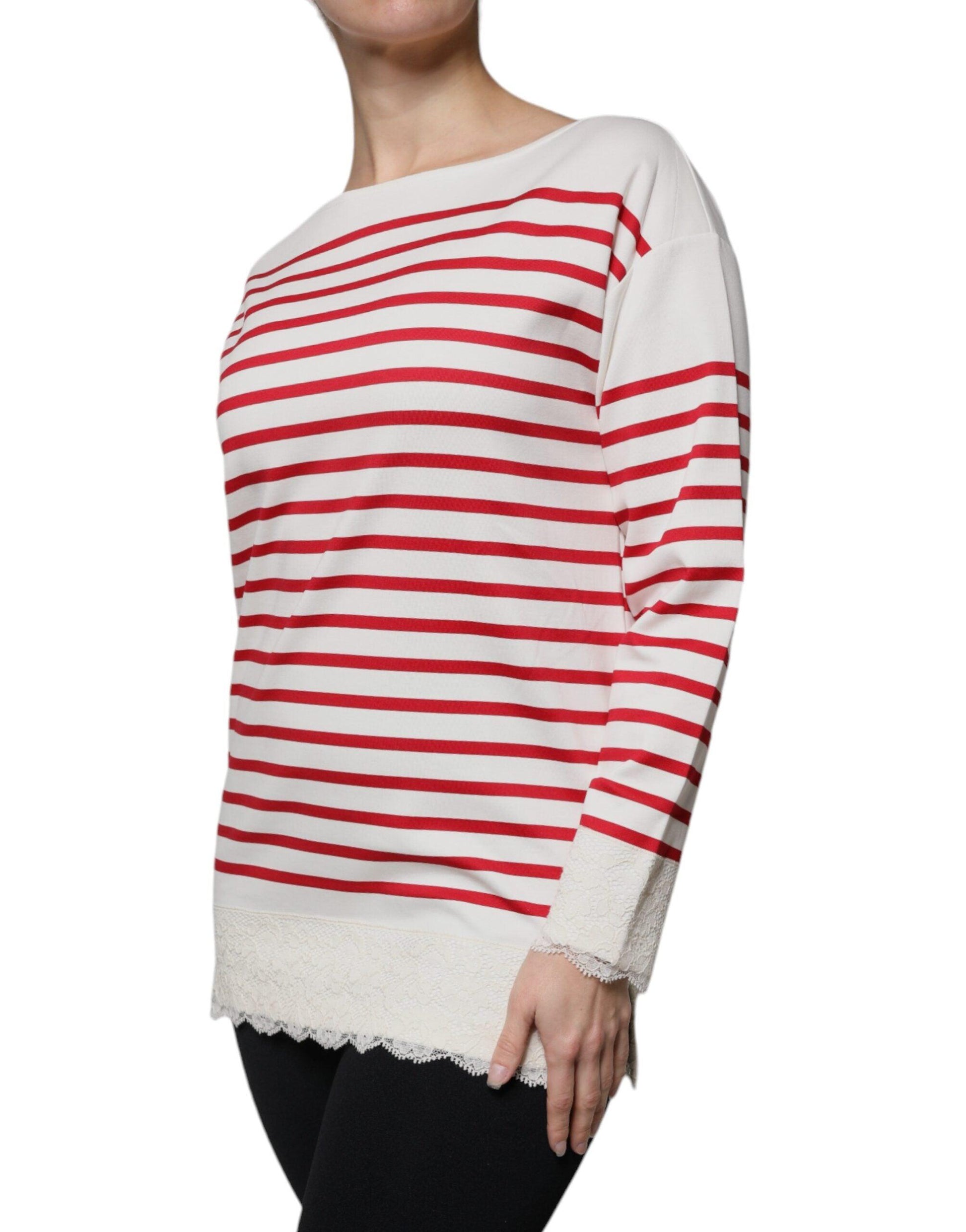 Dolce & Gabbana White Red Stripes Cotton Long Sleeves Top - Arichezz.store