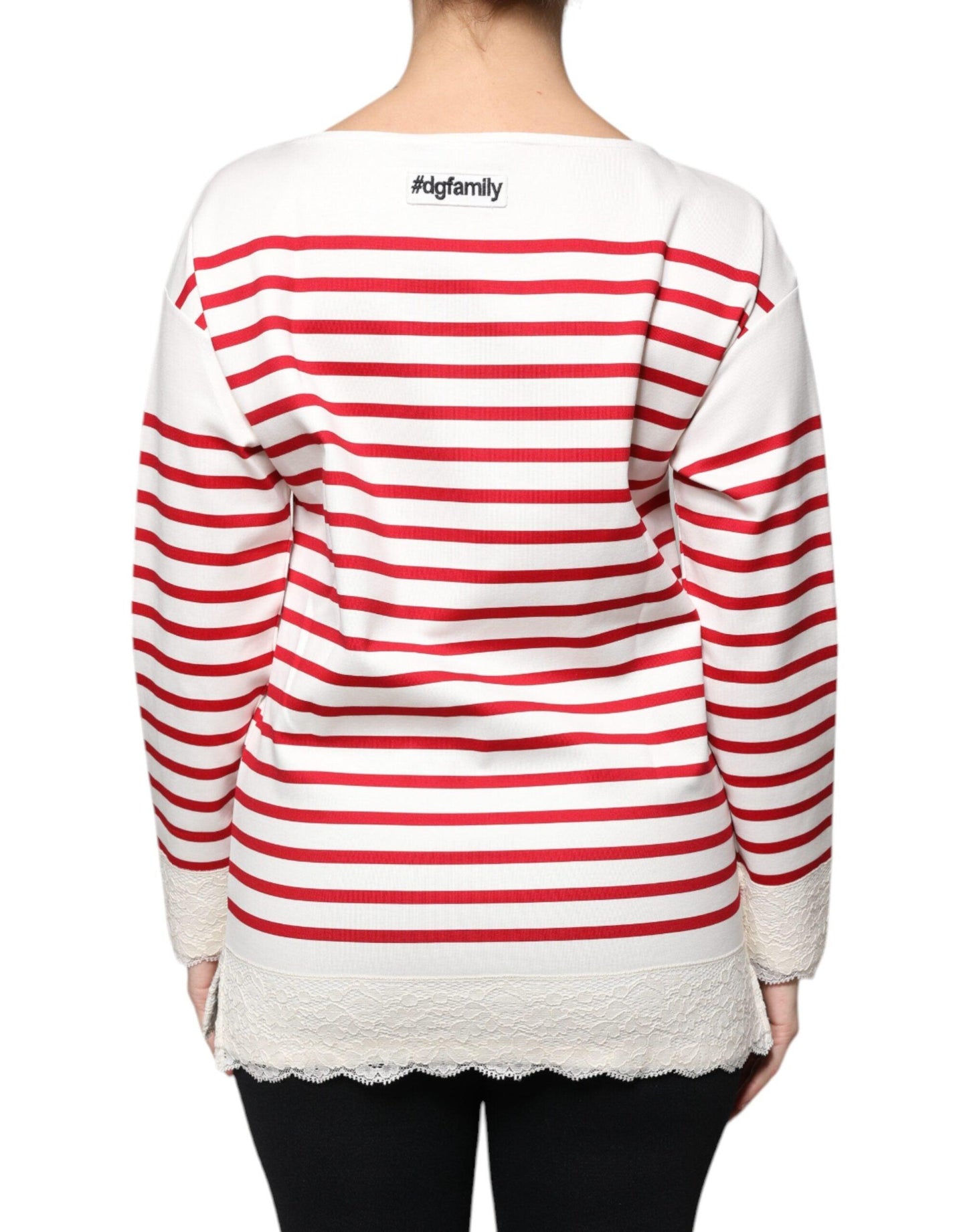 Dolce & Gabbana White Red Stripes Cotton Long Sleeves Top - Arichezz.store