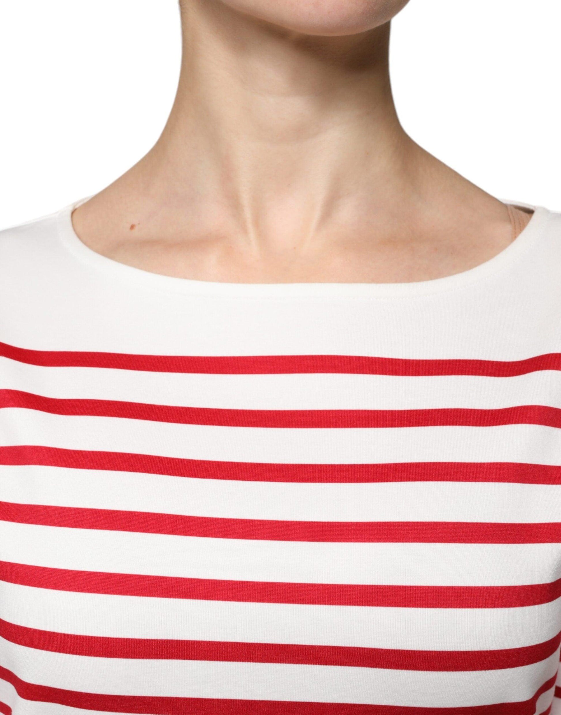 Dolce & Gabbana White Red Stripes Cotton Long Sleeves Top - Arichezz.store