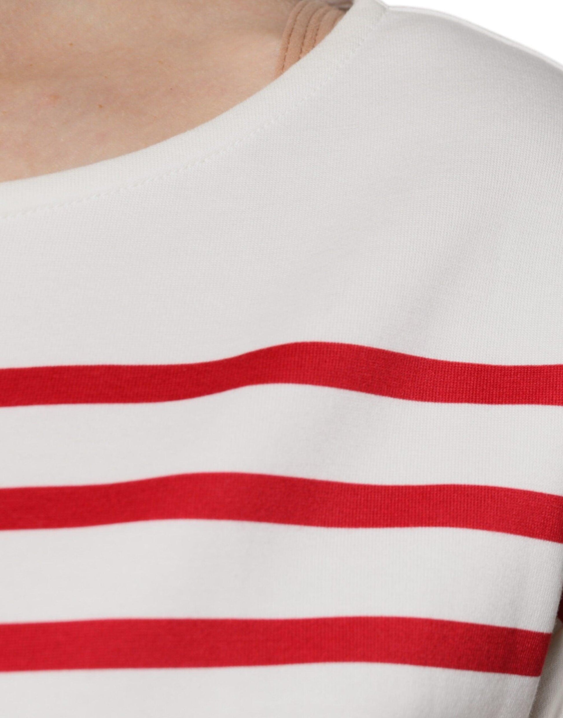 Dolce & Gabbana White Red Stripes Cotton Long Sleeves Top - Arichezz.store