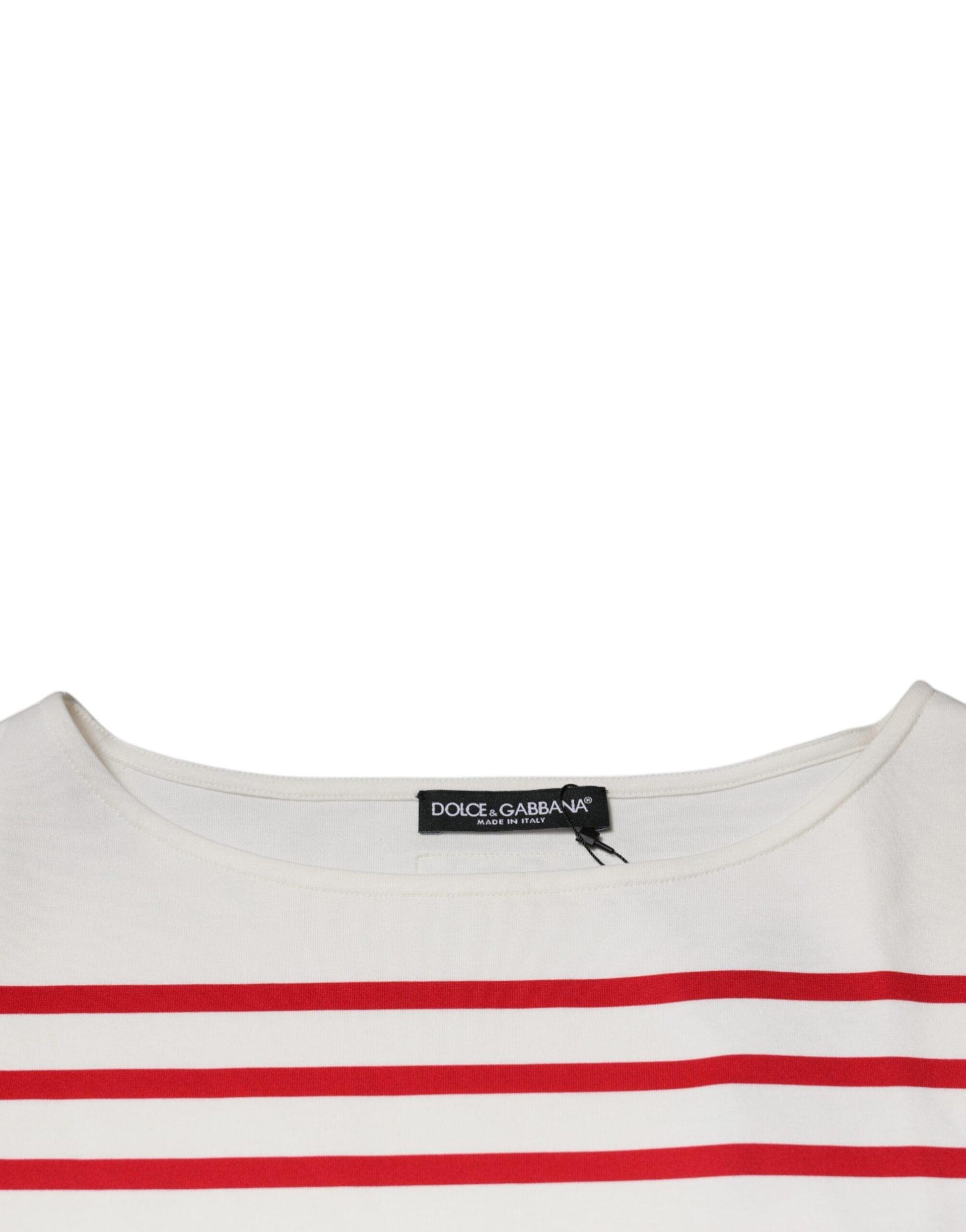 Dolce & Gabbana White Red Stripes Cotton Long Sleeves Top - Arichezz.store