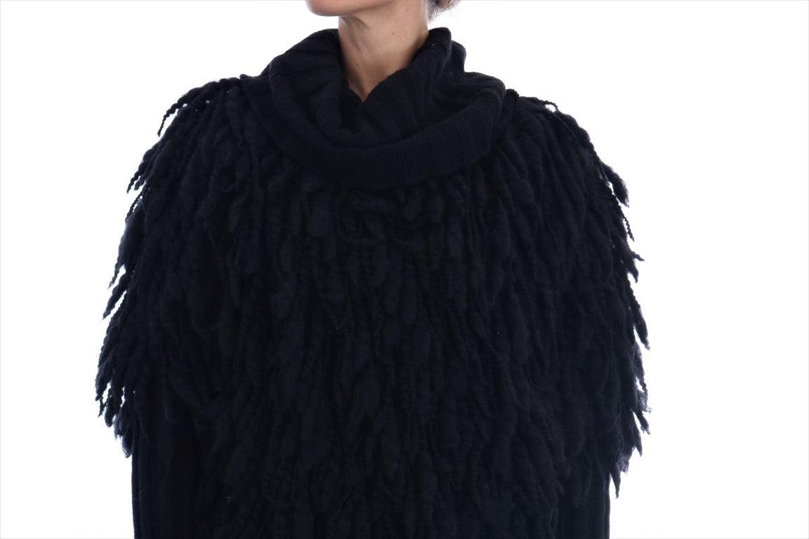 Dolce & Gabbana Elegant Black Fringed Wool-Cashmere Sweater - Arichezz.store