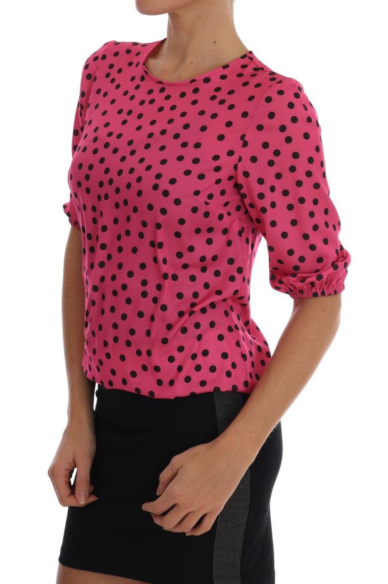 Dolce & Gabbana Chic Pink Polka Dotted Silk Blouse - Arichezz.store