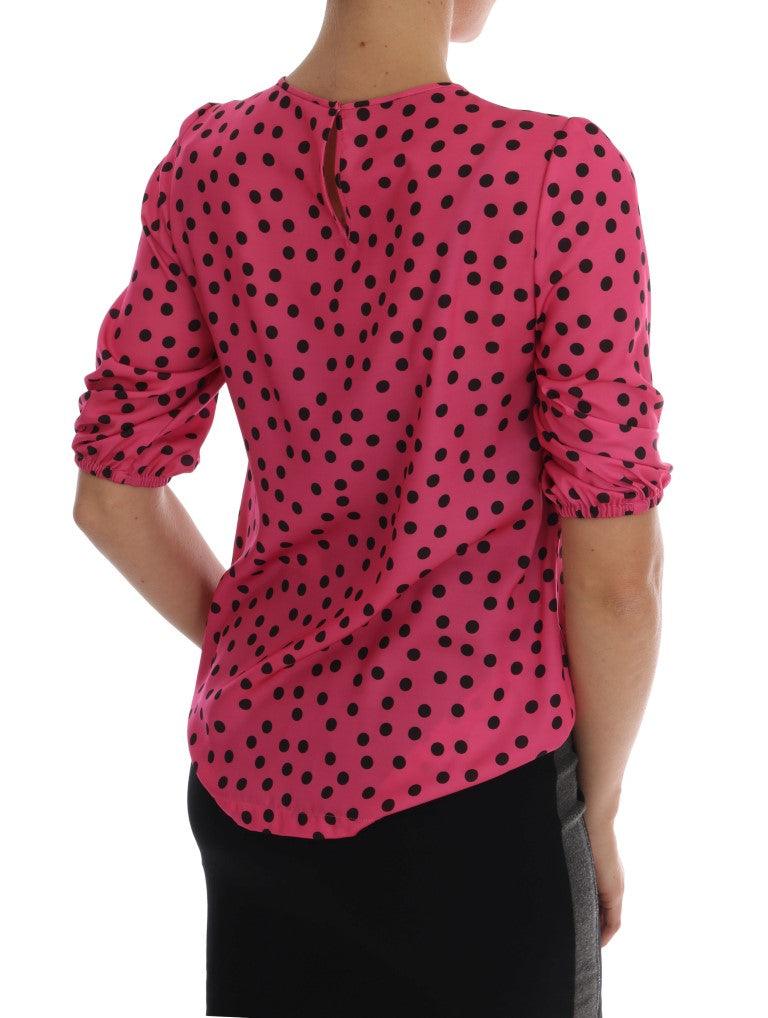 Dolce & Gabbana Chic Pink Polka Dotted Silk Blouse - Arichezz.store