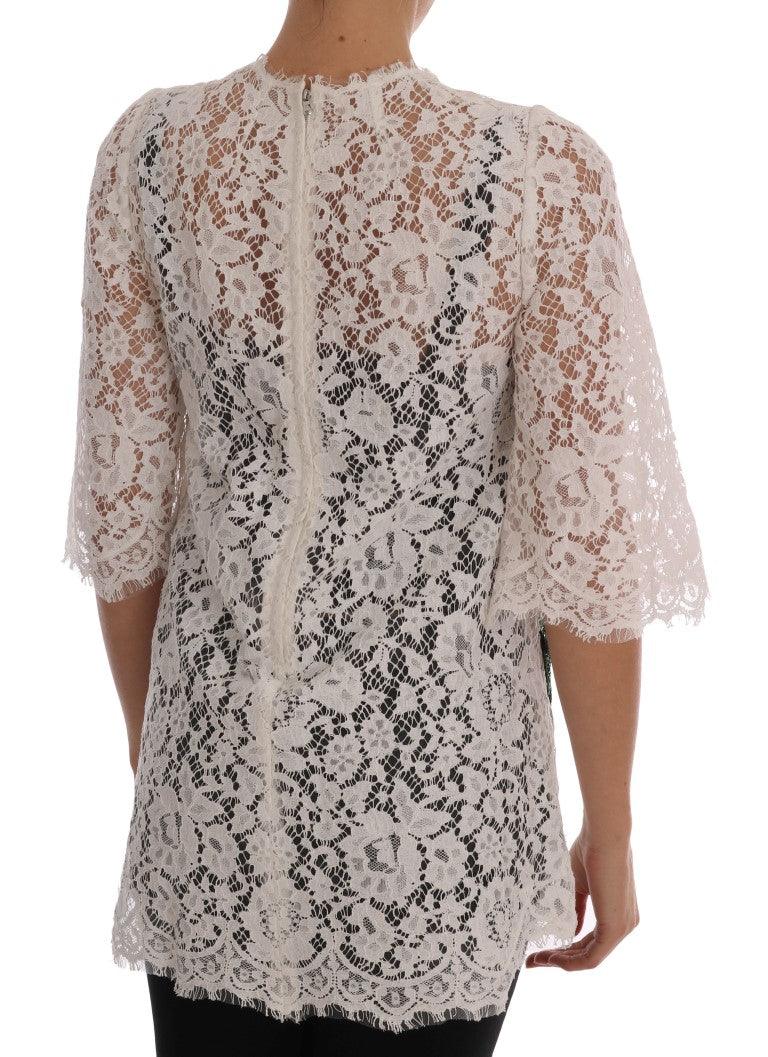 Dolce & Gabbana Elegant White Lace Embellished Mini Blouse - Arichezz.store