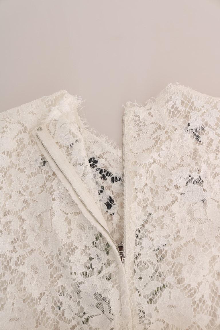 Dolce & Gabbana Elegant White Lace Embellished Mini Blouse - Arichezz.store