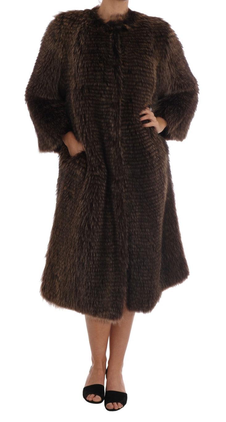 Dolce & Gabbana Brown Raccoon Fur Knee-Length Coat - Arichezz.store