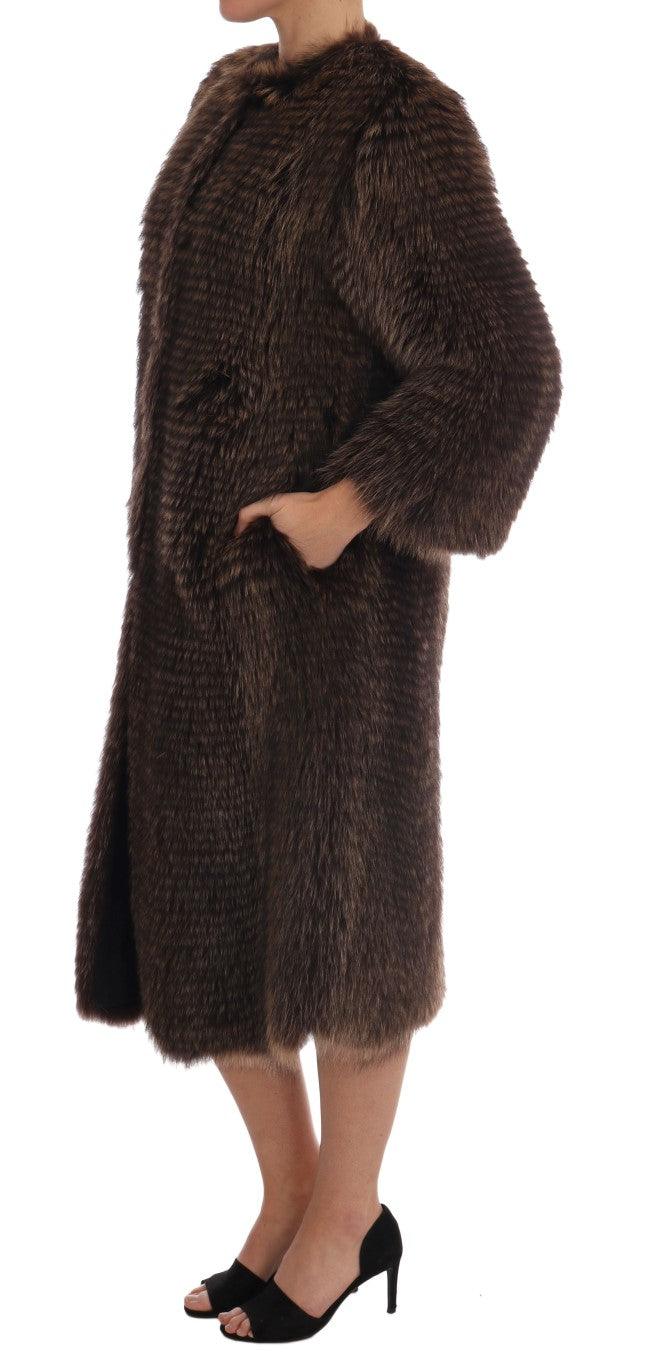 Dolce & Gabbana Brown Raccoon Fur Knee-Length Coat - Arichezz.store