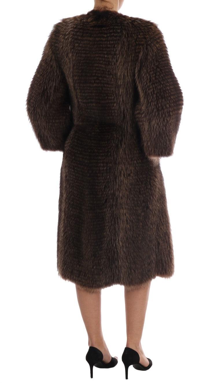 Dolce & Gabbana Brown Raccoon Fur Knee-Length Coat - Arichezz.store