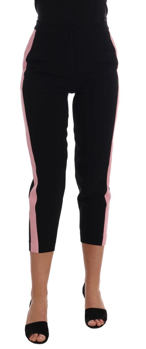 Dolce & Gabbana Chic Black Capri Pants with Pink Side Stripes - Arichezz.store