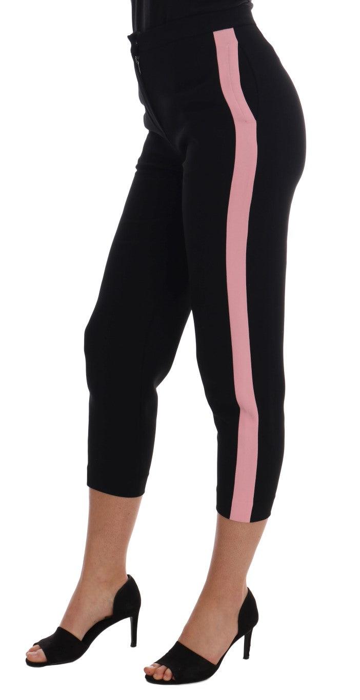 Dolce & Gabbana Chic Black Capri Pants with Pink Side Stripes - Arichezz.store