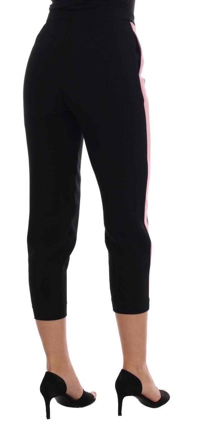 Dolce & Gabbana Chic Black Capri Pants with Pink Side Stripes - Arichezz.store