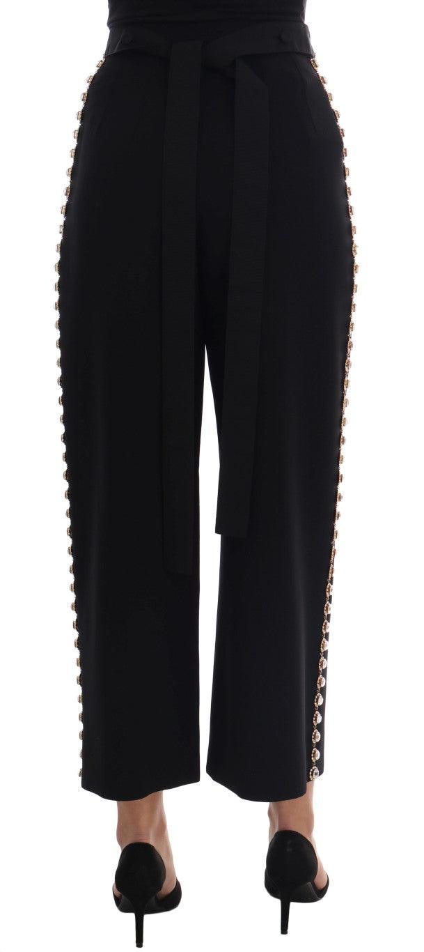 Dolce & Gabbana Elegant High-Waist Ankle Pants with Gold Detailing