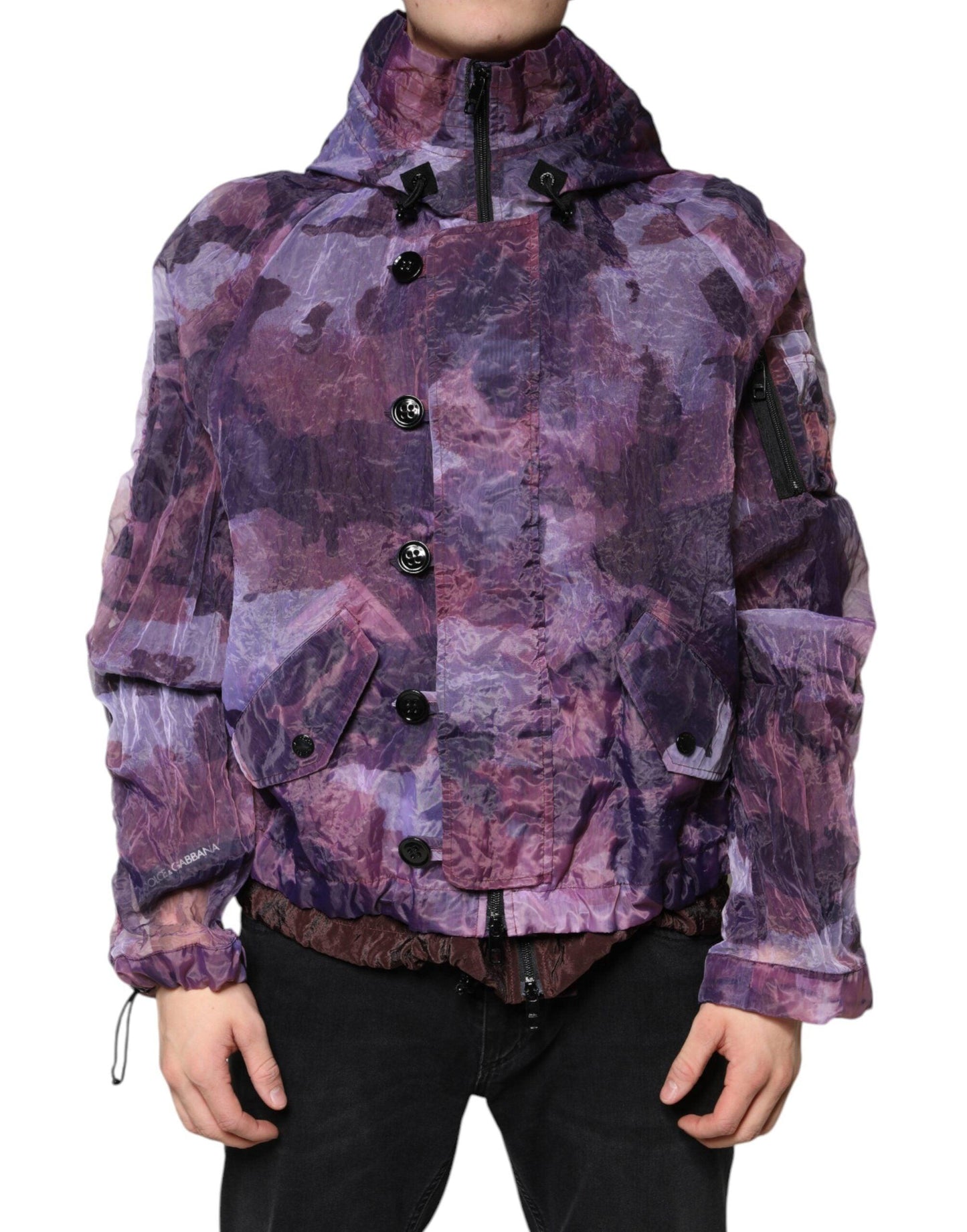 Dolce & Gabbana Purple Camouflage Hooded Men Blouson Jacket - Arichezz.store