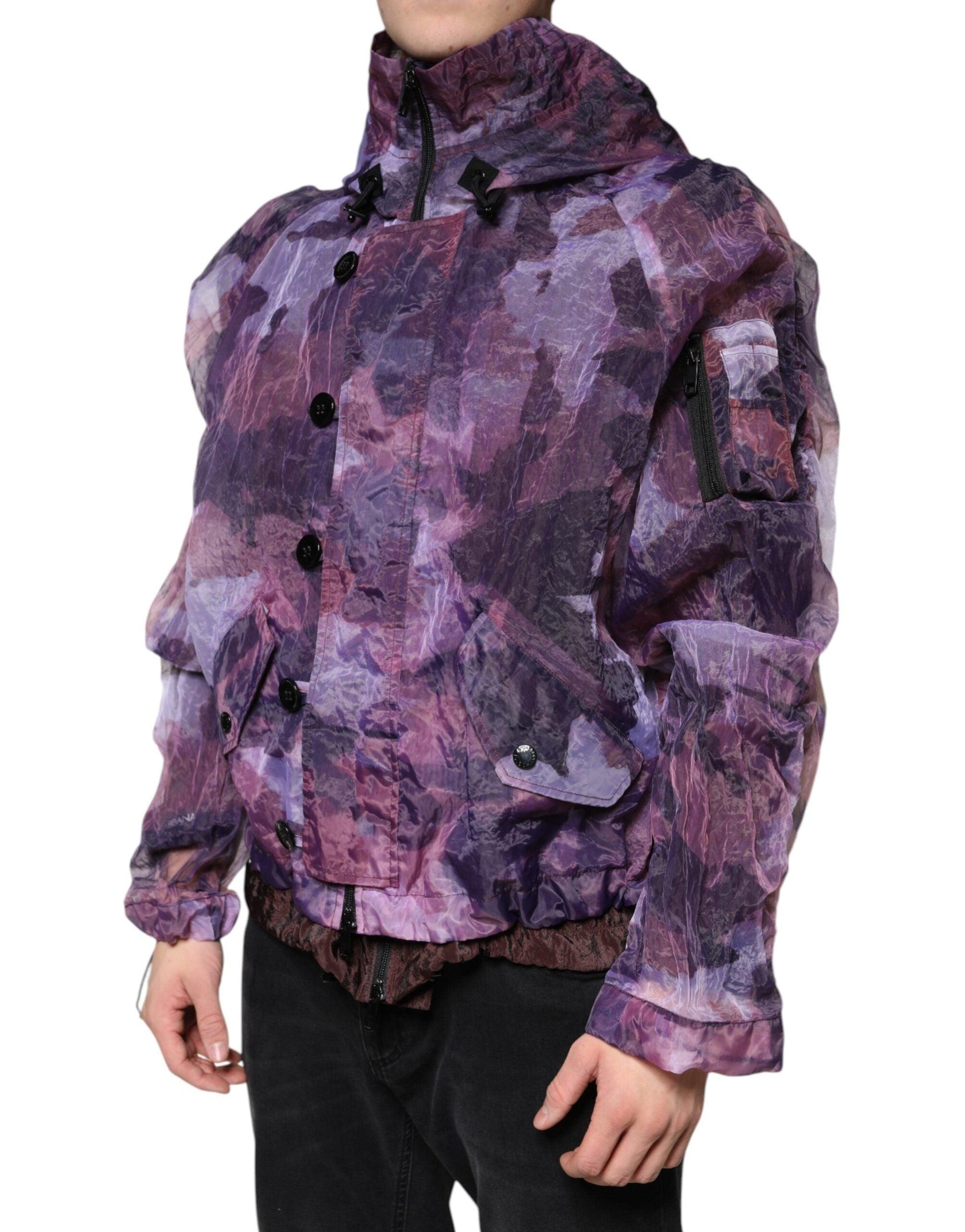 Dolce & Gabbana Purple Camouflage Hooded Men Blouson Jacket - Arichezz.store