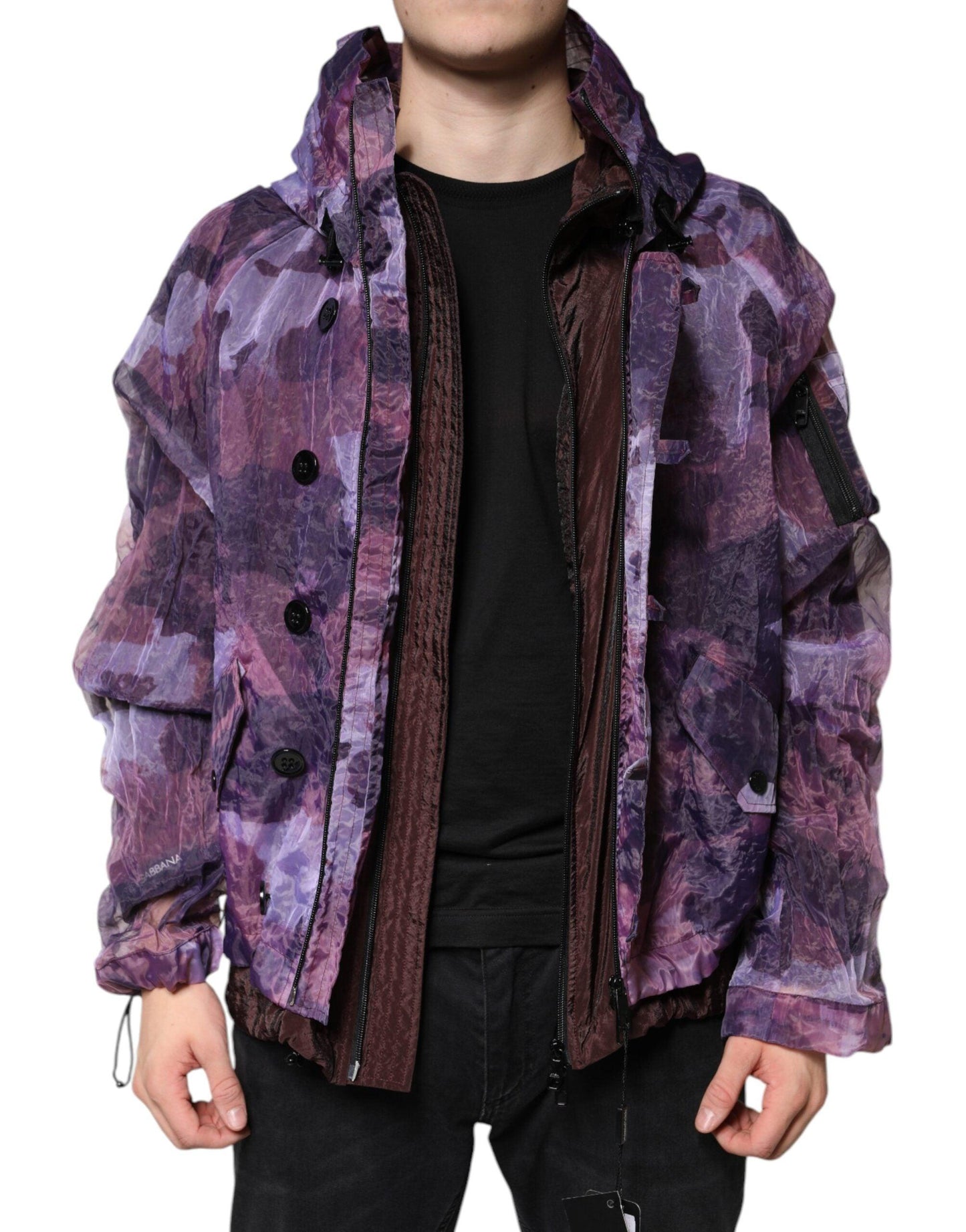 Dolce & Gabbana Purple Camouflage Hooded Men Blouson Jacket - Arichezz.store