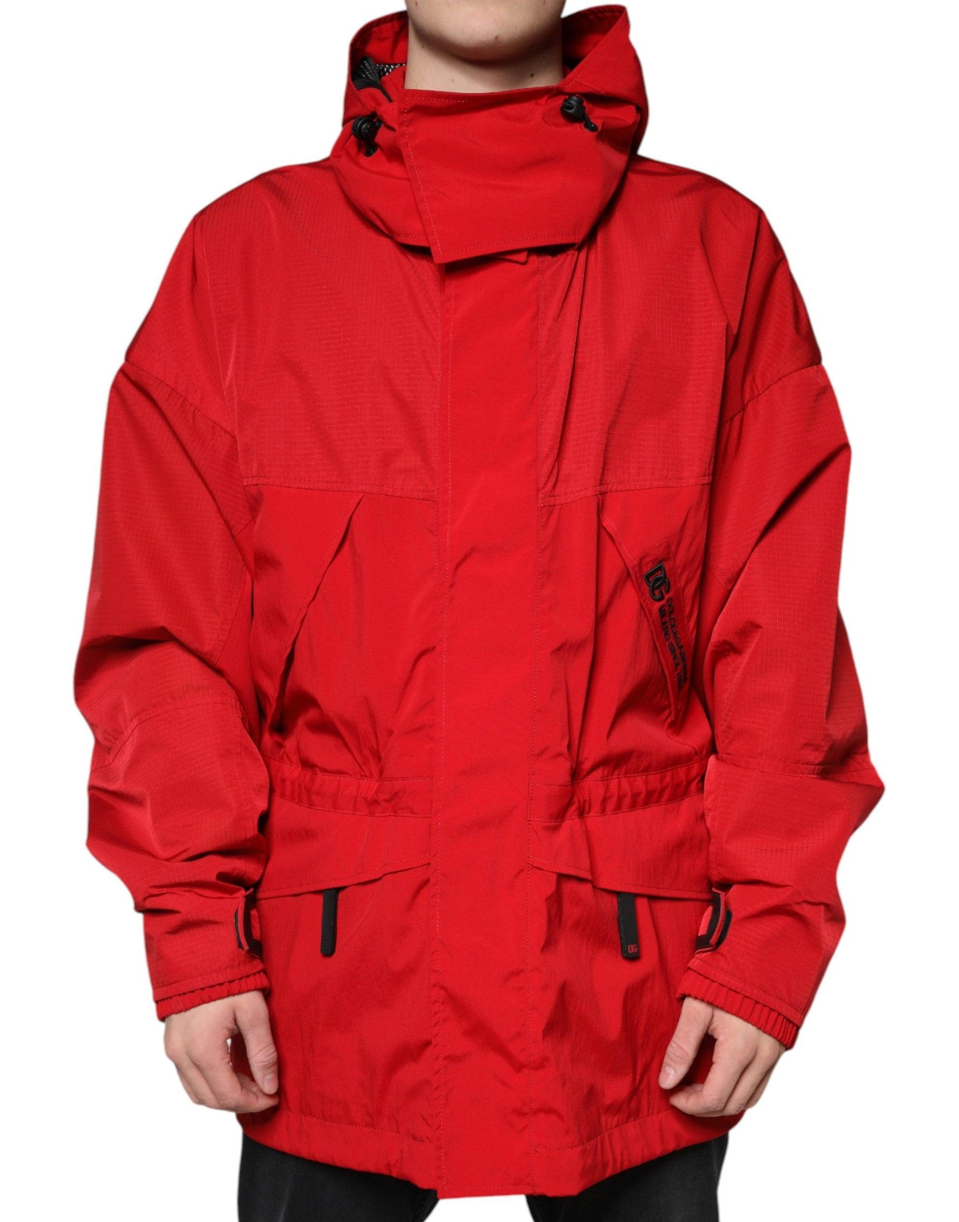 Dolce & Gabbana Red Nylon Hooded Men Full Zip Parka Jacket - Arichezz.store