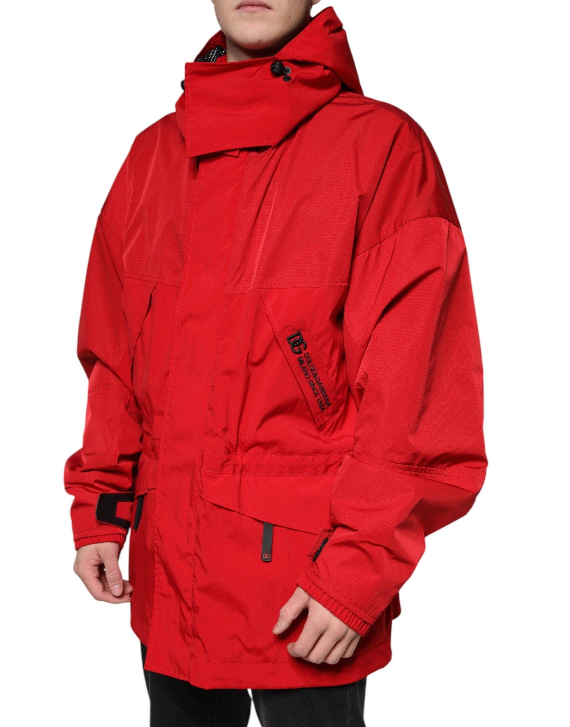 Dolce & Gabbana Red Nylon Hooded Men Full Zip Parka Jacket - Arichezz.store