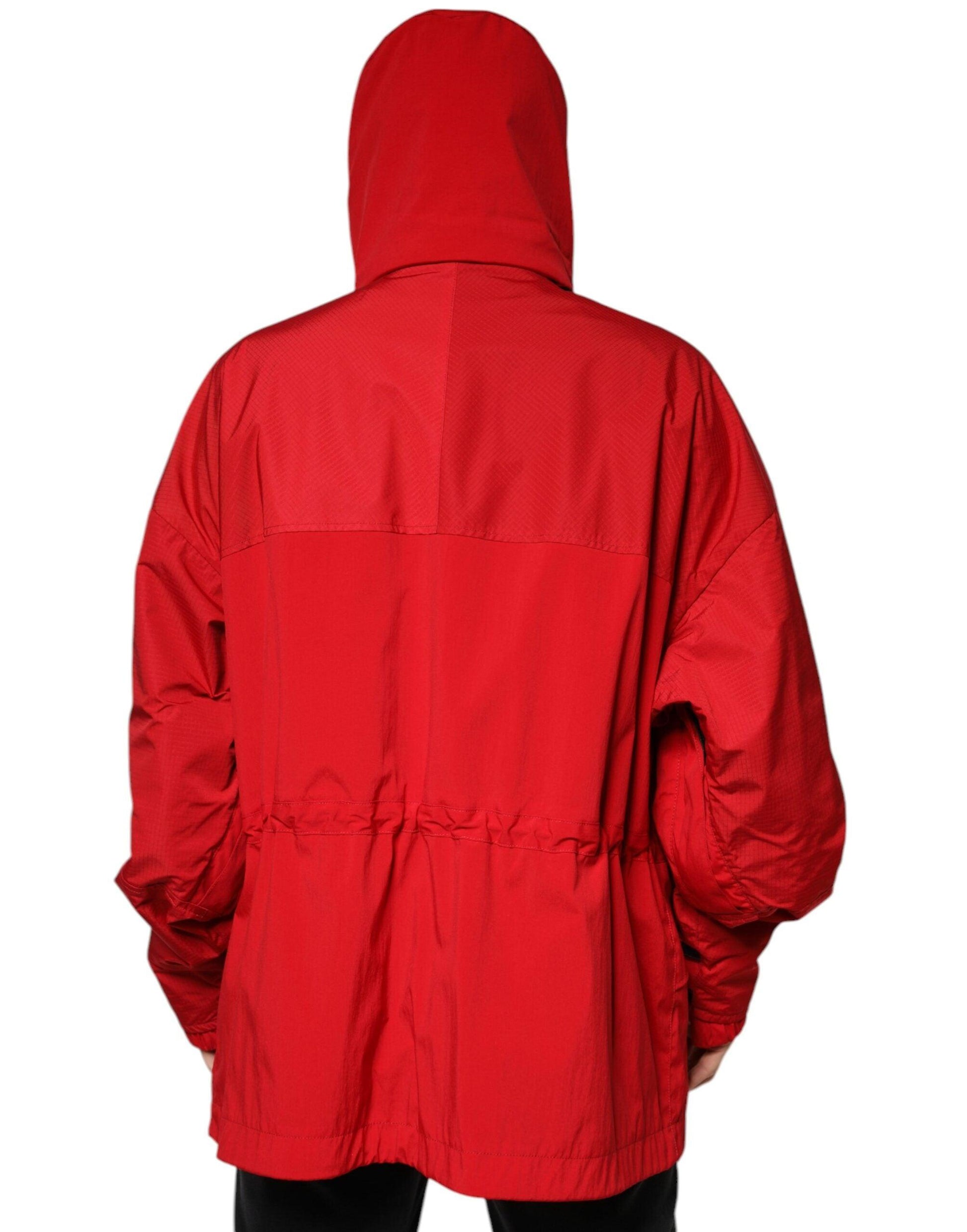 Dolce & Gabbana Red Nylon Hooded Men Full Zip Parka Jacket - Arichezz.store