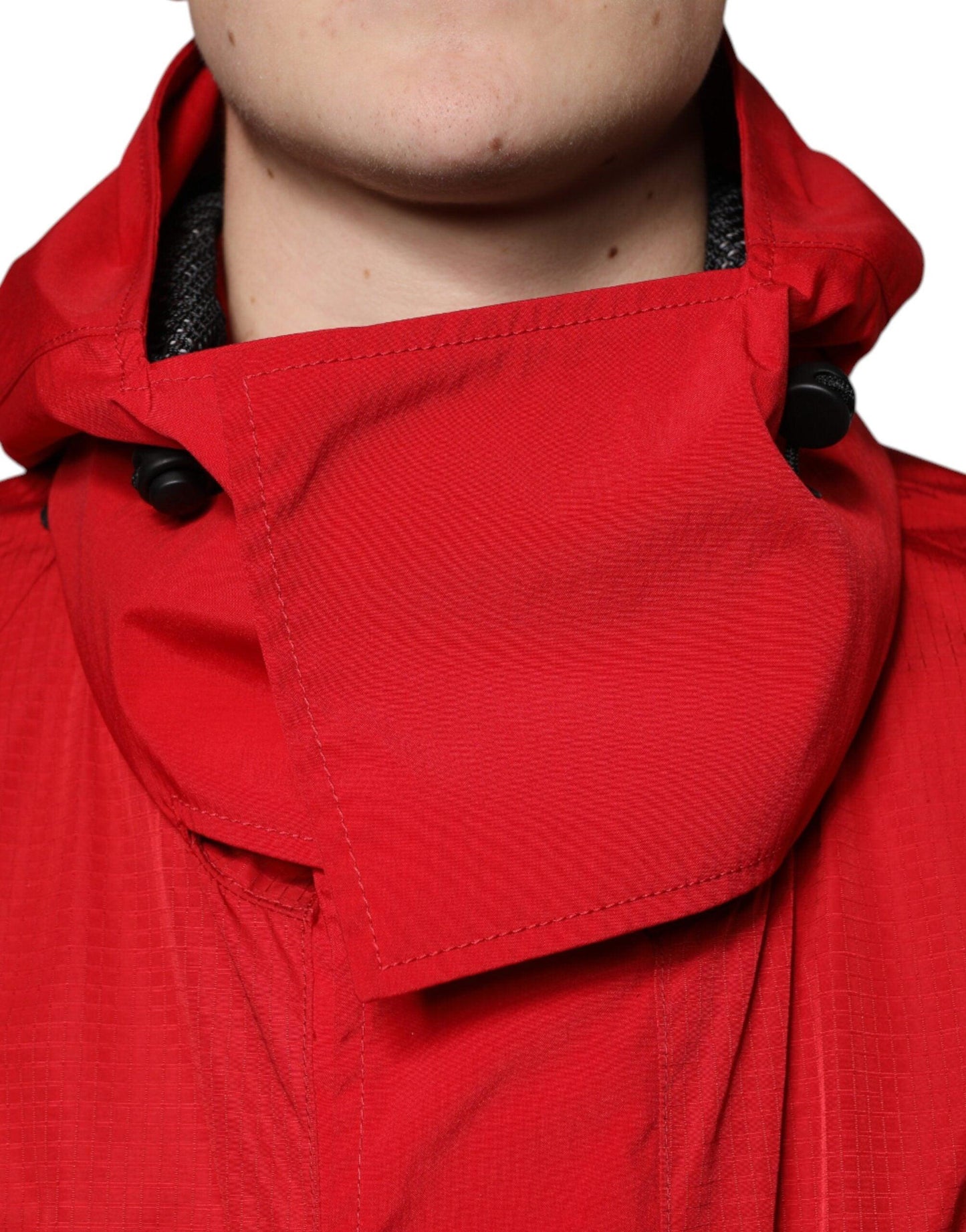 Dolce & Gabbana Red Nylon Hooded Men Full Zip Parka Jacket - Arichezz.store