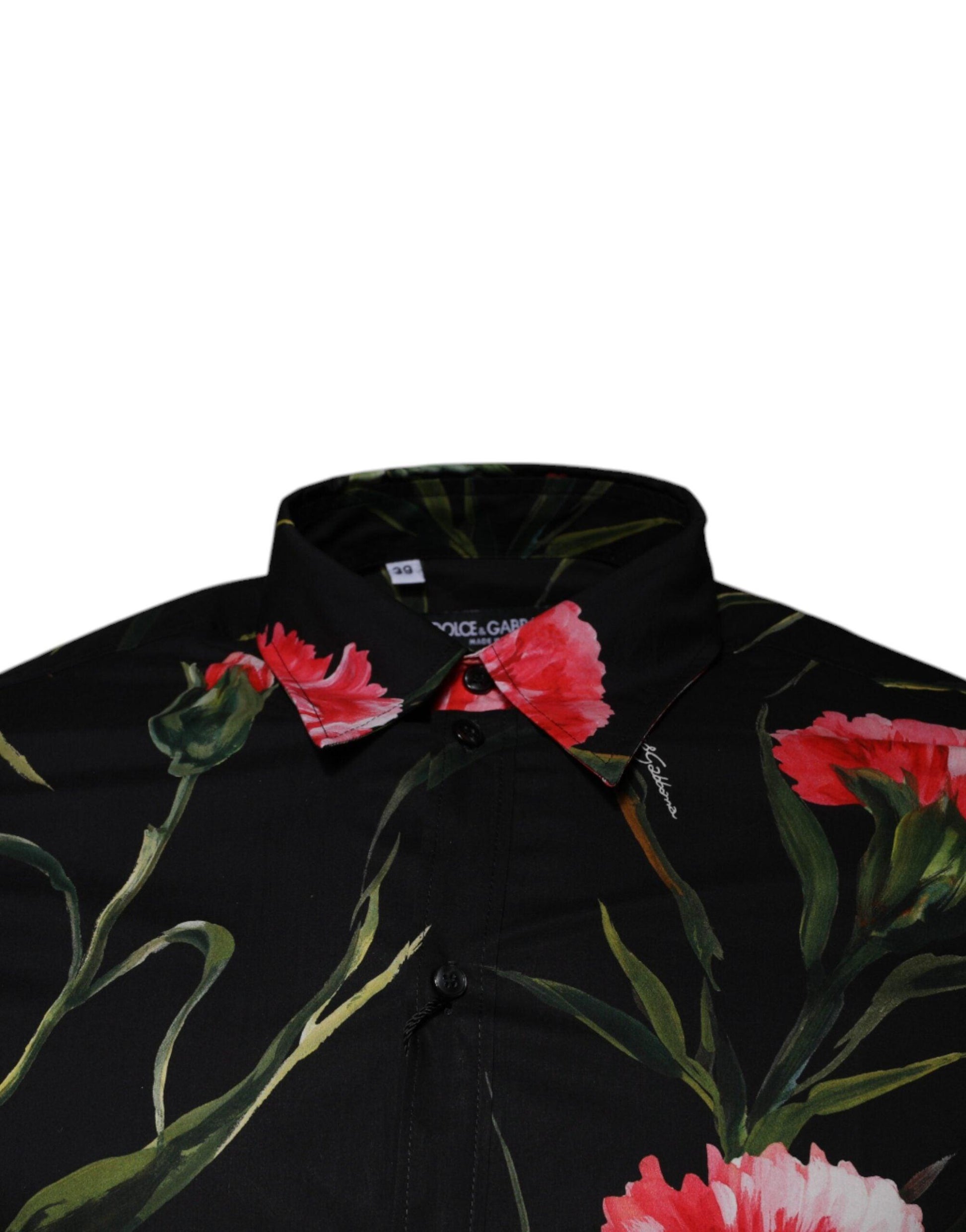 Dolce & Gabbana Black Floral Cotton Formal Men Dress Shirt - Arichezz.store