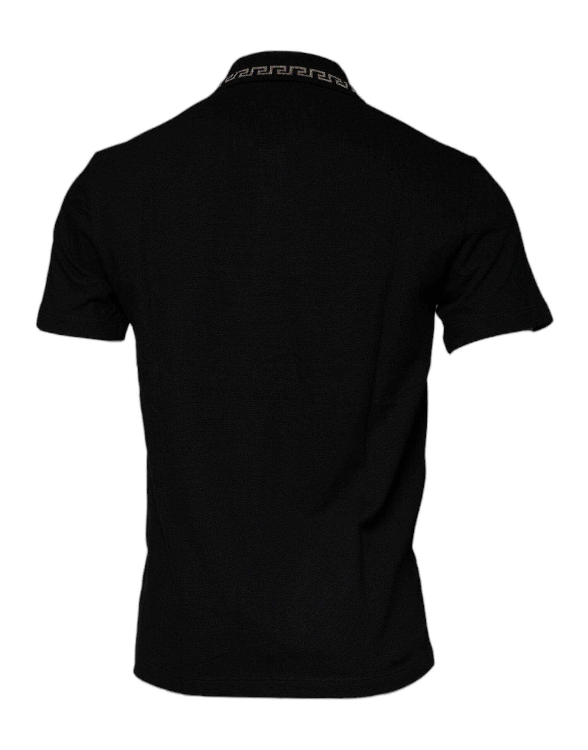 Versace Black Viscose Collared Polo Short Sleeves T-shirt - Arichezz.store