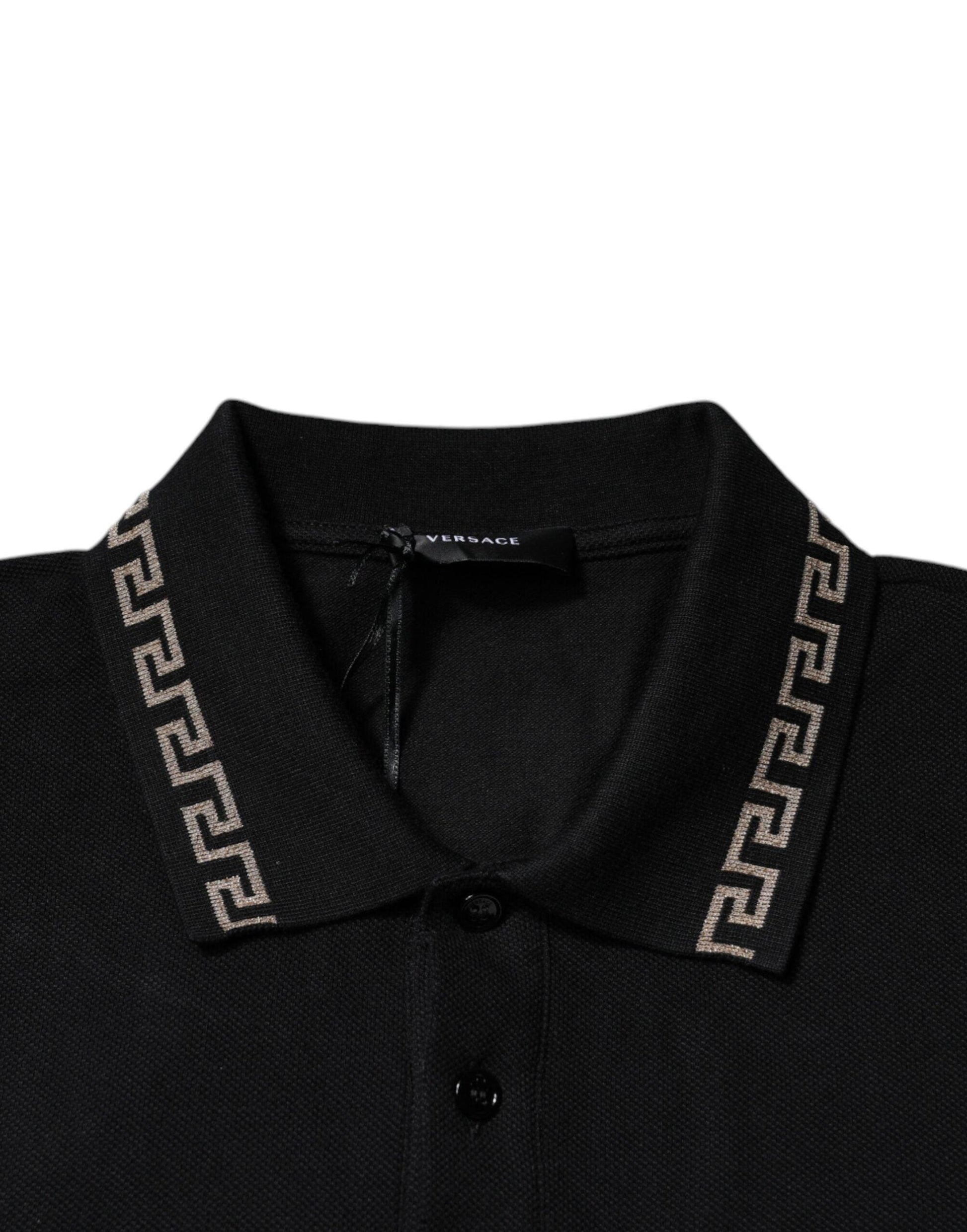 Versace Black Viscose Collared Polo Short Sleeves T-shirt - Arichezz.store