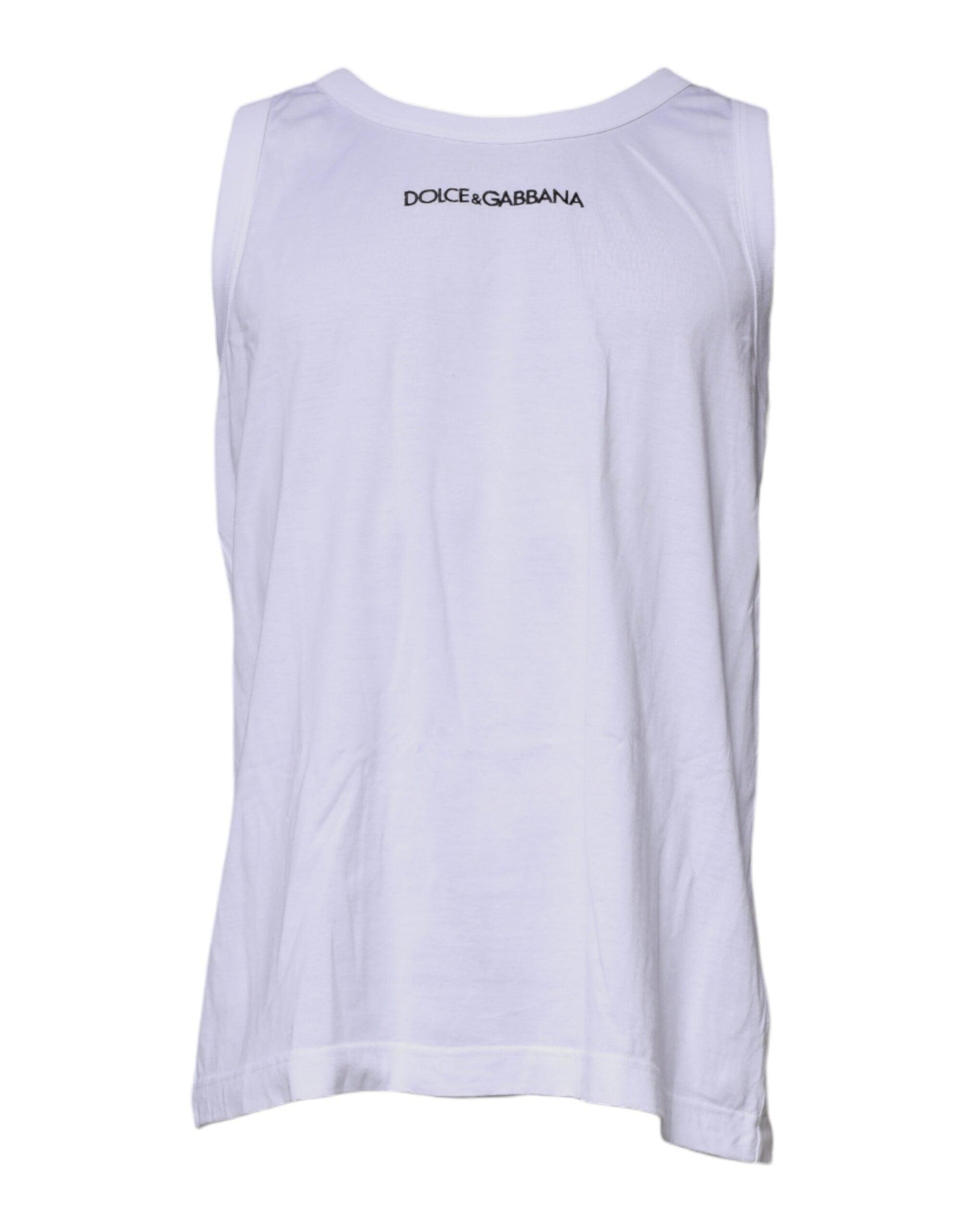 Dolce & Gabbana White Logo Cotton Sleeveless Tank T-shirt - Arichezz.store