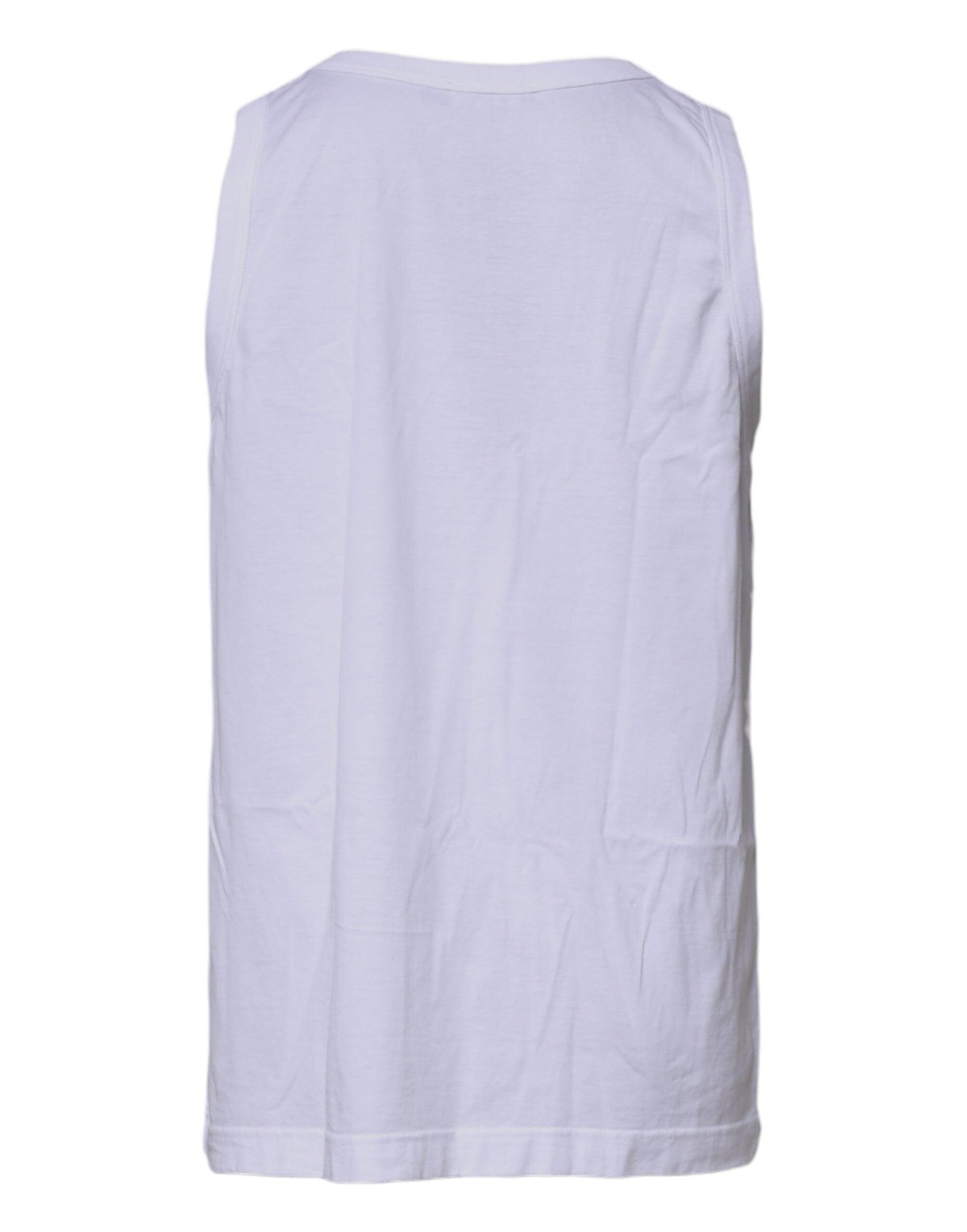 Dolce & Gabbana White Logo Cotton Sleeveless Tank T-shirt - Arichezz.store