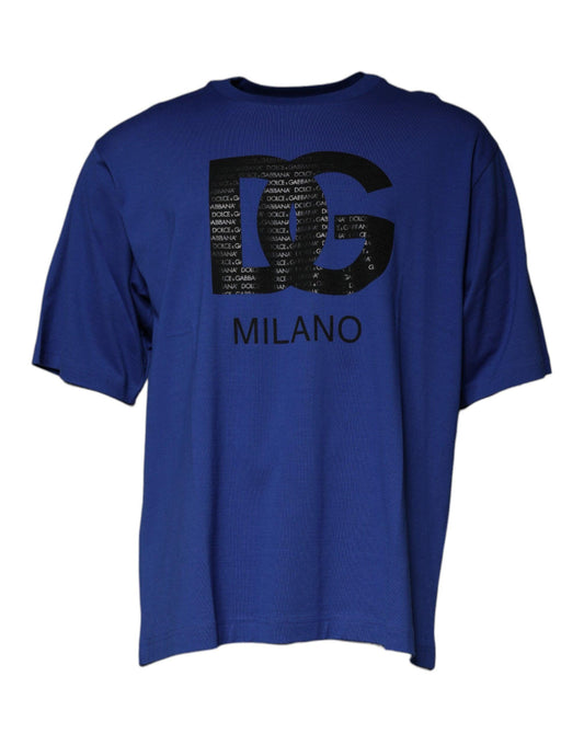 Dolce & Gabbana Blue Logo Print Cotton Men Crew Neck T-shirt - Arichezz.store