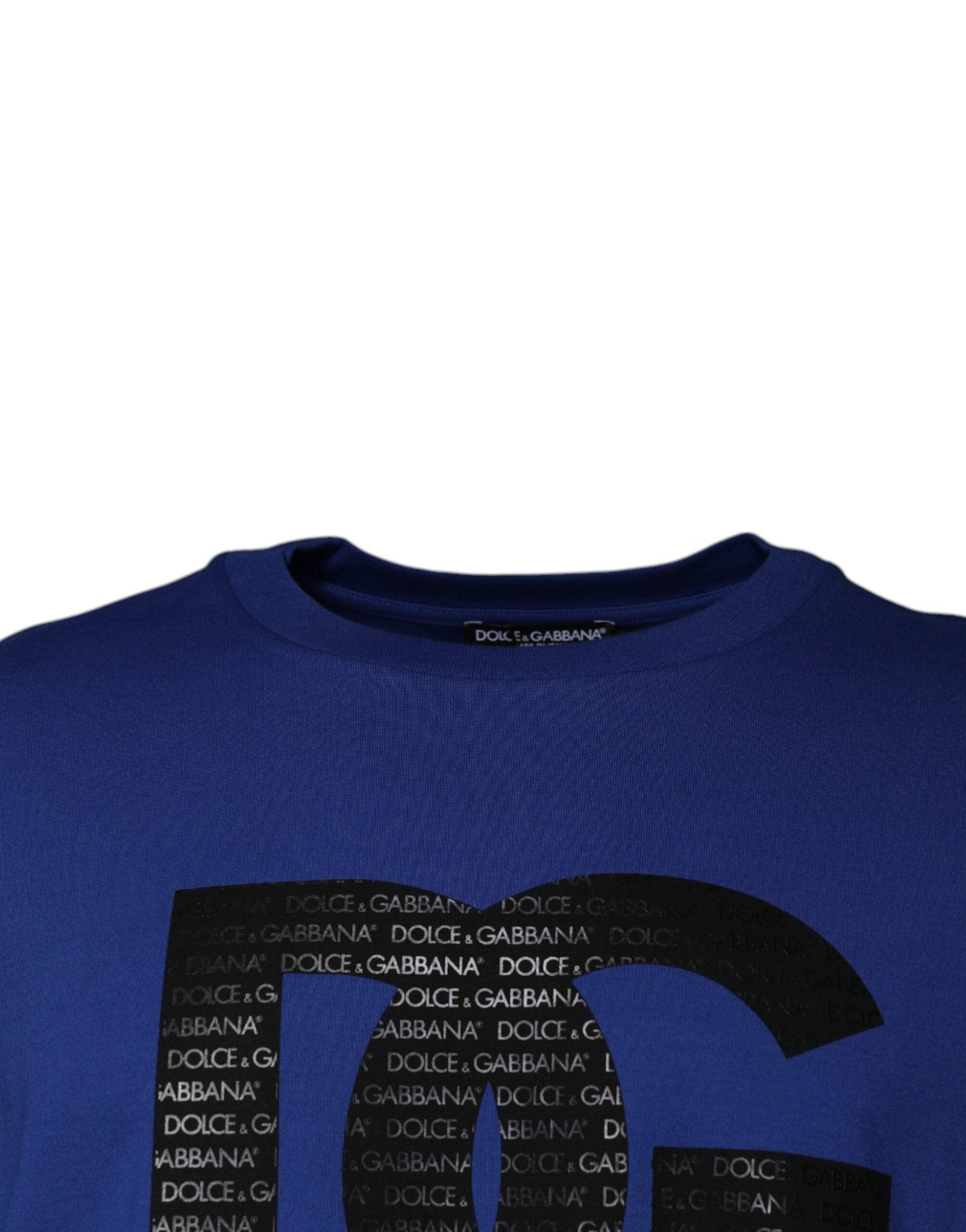 Dolce & Gabbana Blue Logo Print Cotton Men Crew Neck T-shirt - Arichezz.store