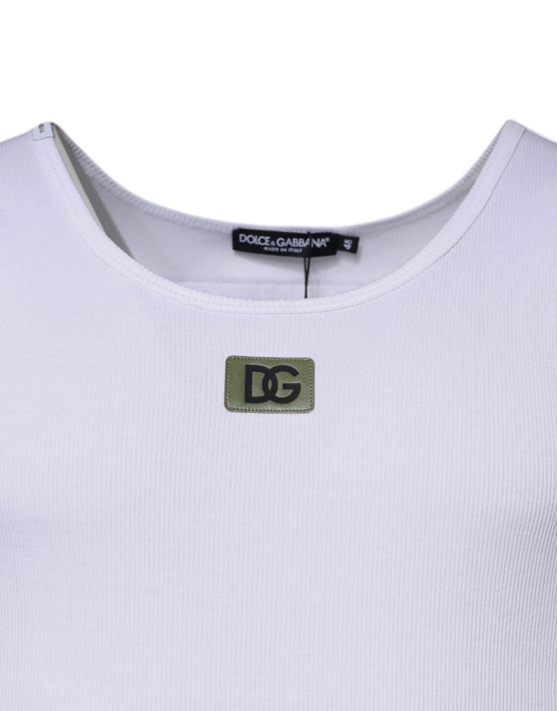 Dolce & Gabbana White Cotton Round Neck Sleeveless T-shirt - Arichezz.store