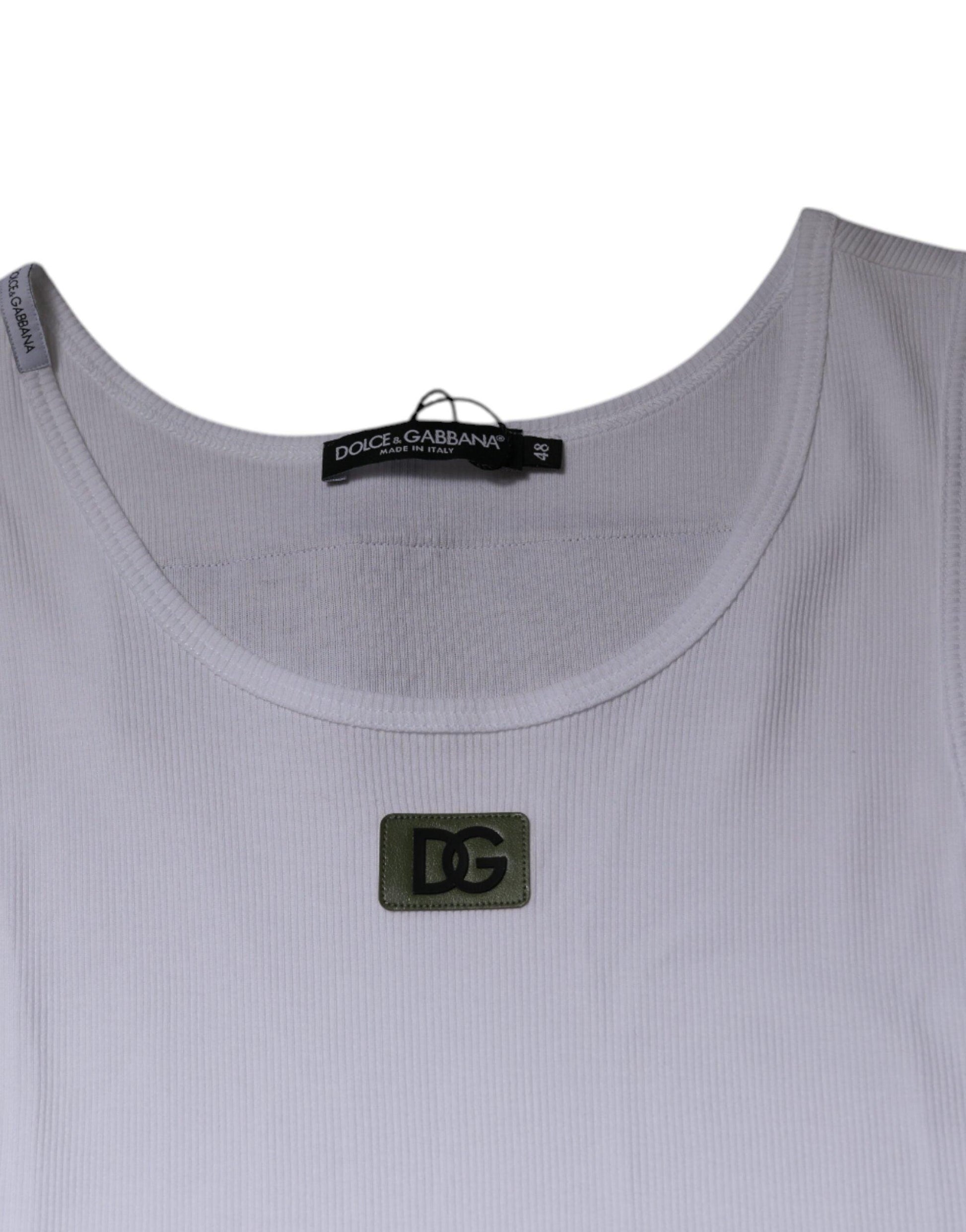 Dolce & Gabbana White Cotton Round Neck Sleeveless T-shirt - Arichezz.store