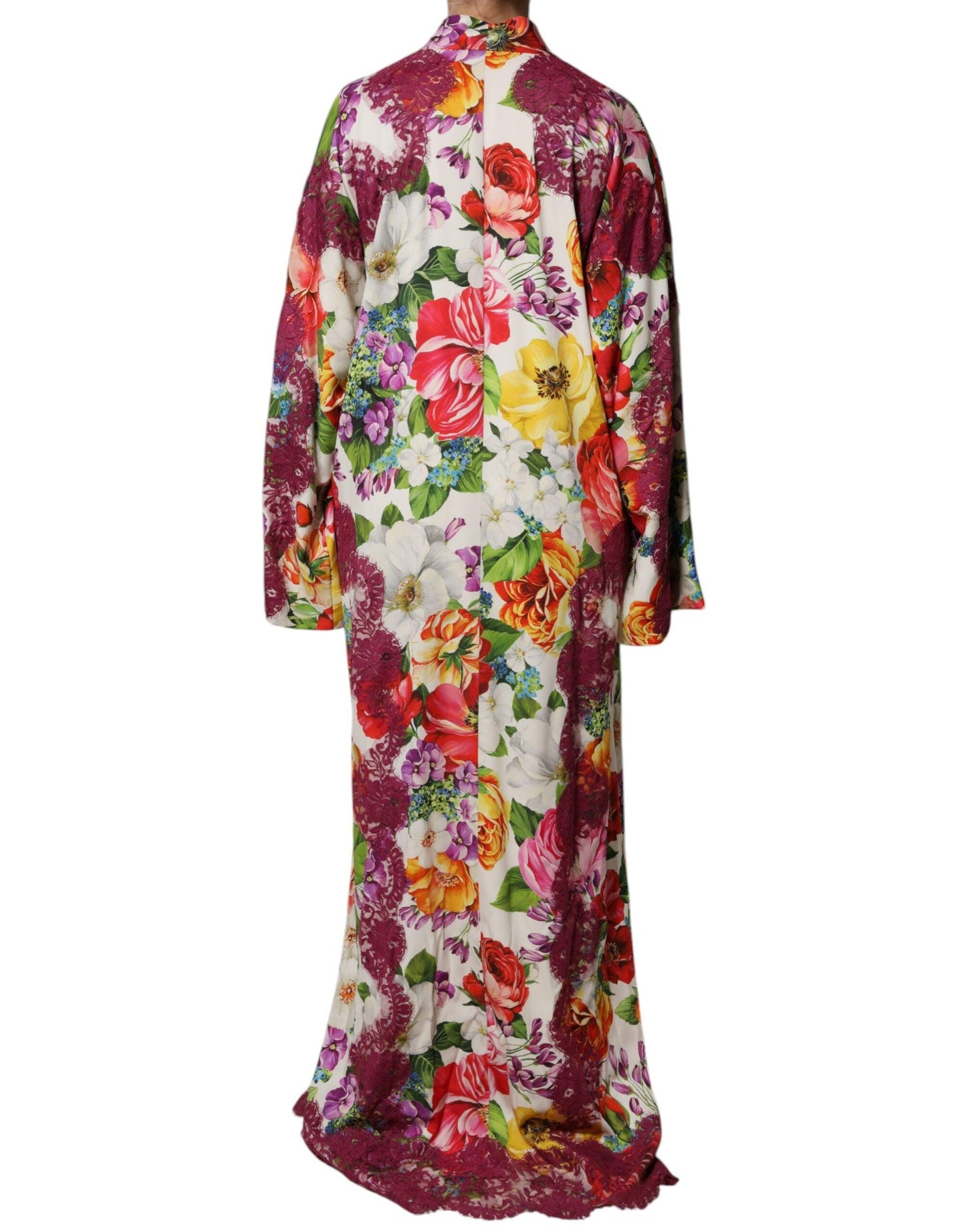 Dolce & Gabbana Multicolor Floral Lace Silk Abaya Long Sleeves Dress - Arichezz.store