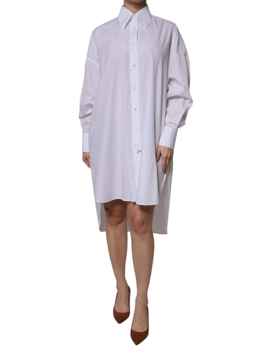 Dolce & Gabbana White Cotton Collared Long Sleeves Shirt Dress - Arichezz.store